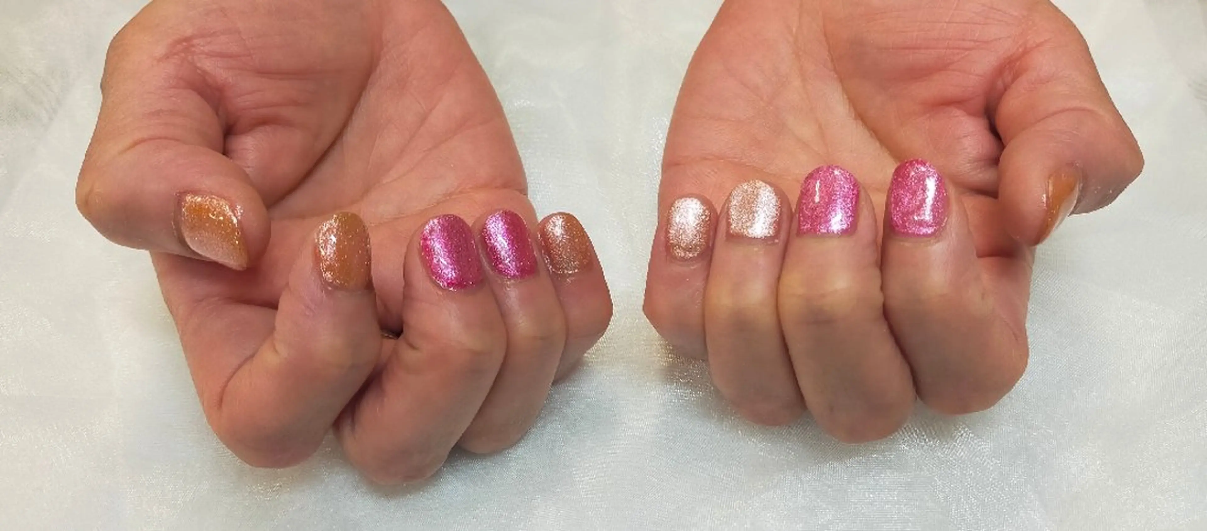 ネイル マグネットネイル オレンジ ピンク maruyasu. yのネイルデザイン