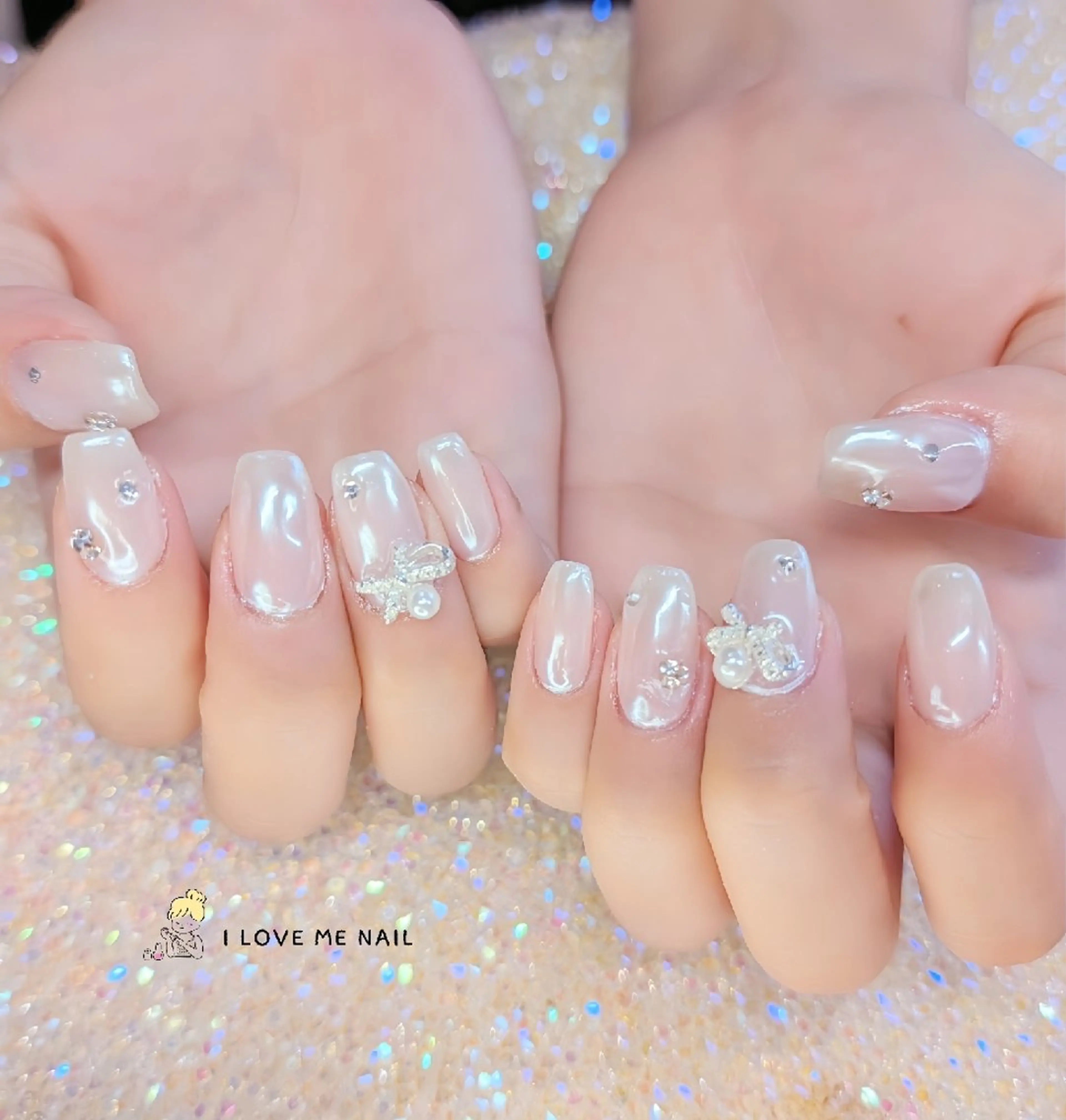 ネイル 長さ出し ハート 韓国ネイル マグネットネイル ニュアンスネイル ハンドネイル I LOVE ME  NAIL.｡.:*♡のネイルデザイン
