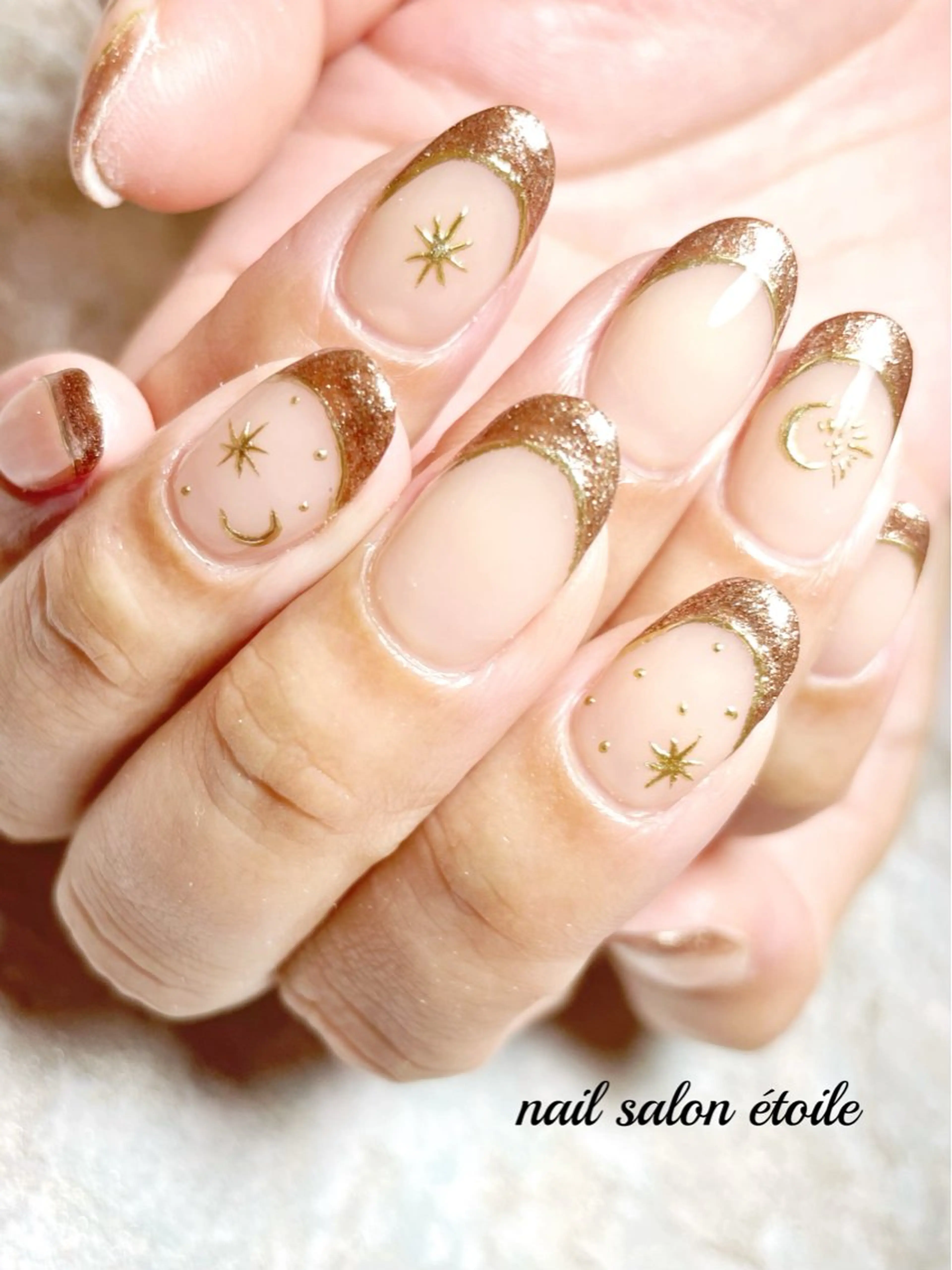 ネイル アートネイル ブラウン フレンチネイル ミラーネイル シンプルネイル ハンドネイル nail salon étoileのネイルデザイン