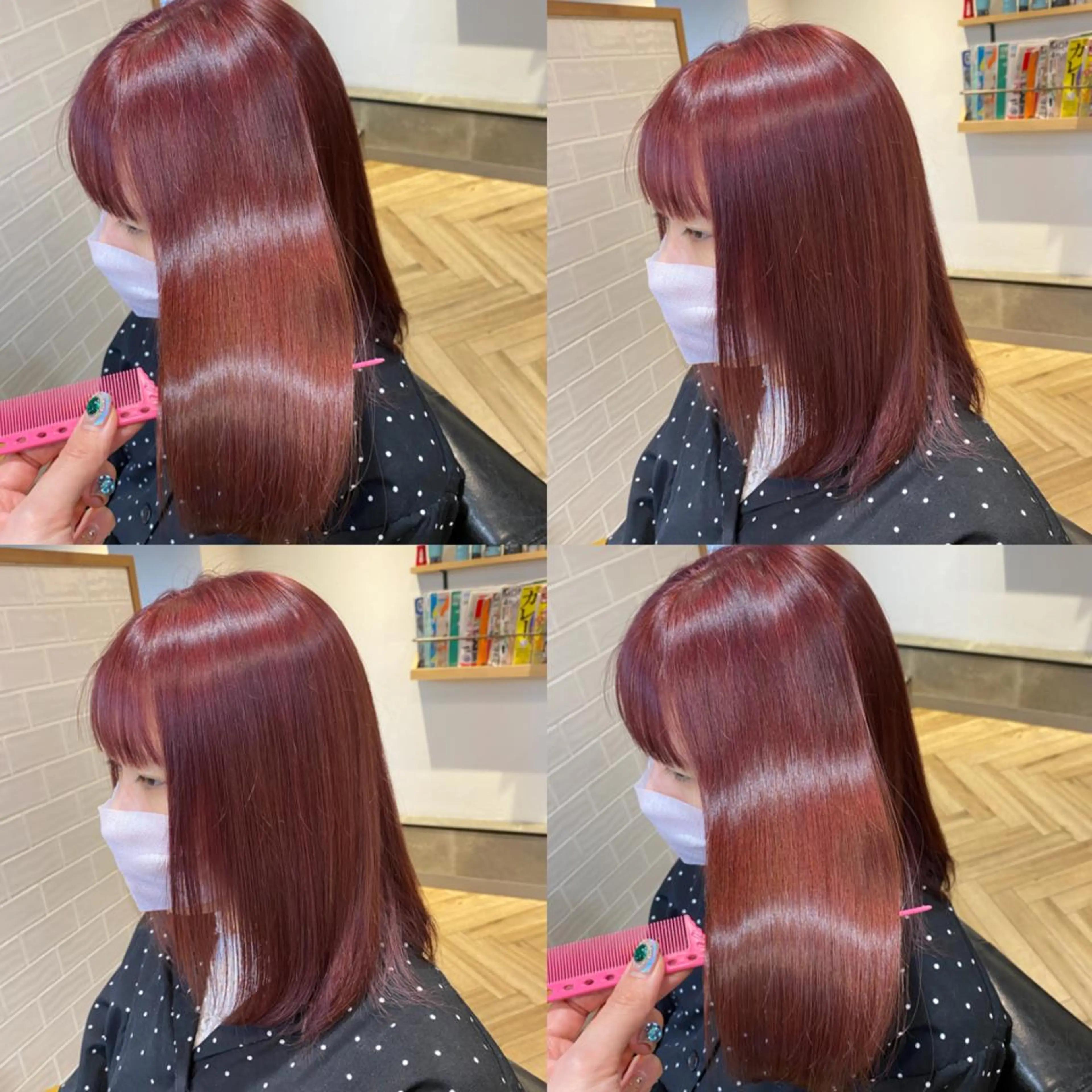 セミロング カラー ブリーチ ピンクカラー 艶カラー/韓国顔周り 🎀mamiのヘアスタイル