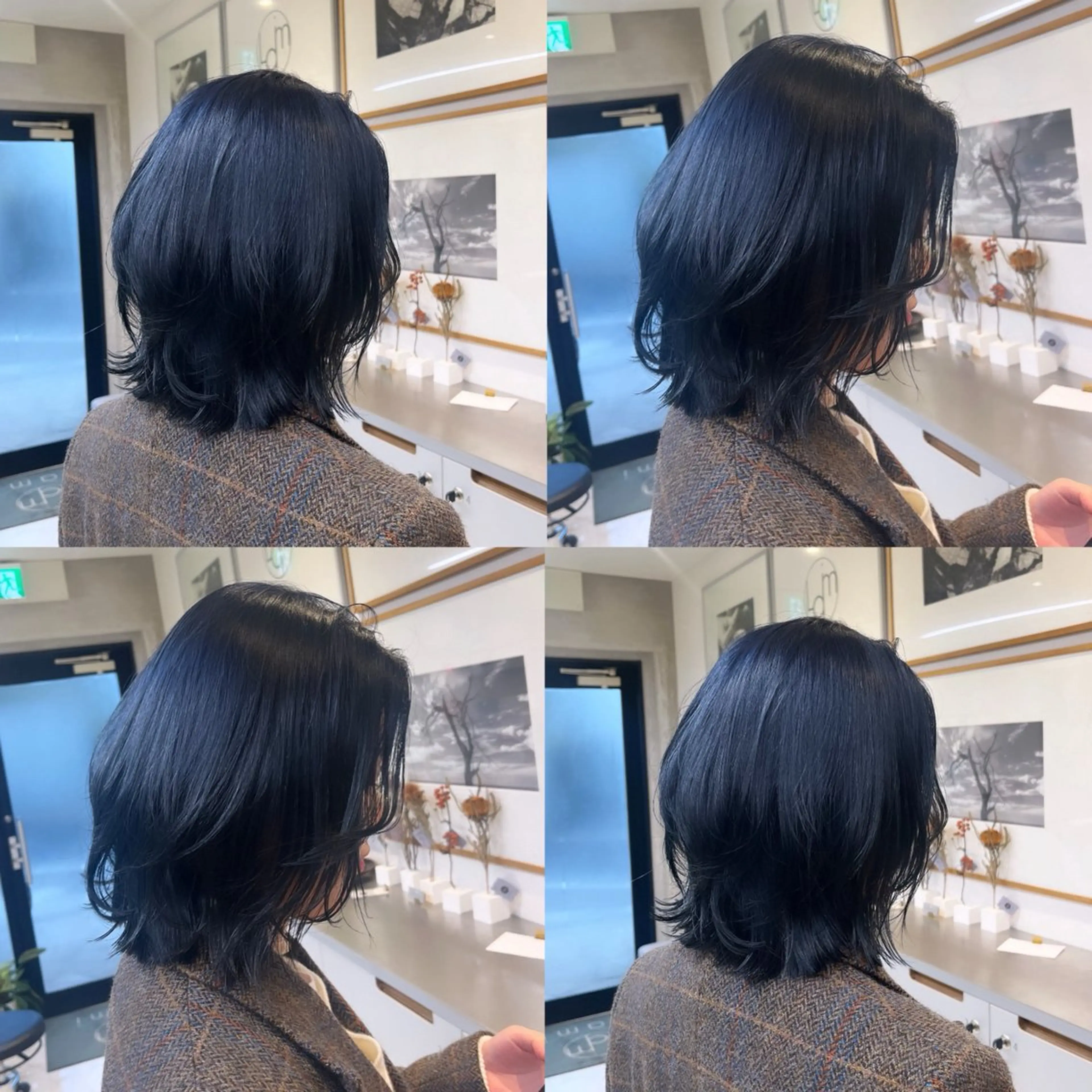 ミディアム カラー 黒髪 ブルーカラー ブルーブラック ブルージュ 韓国風カラー カット ヘアカラー トリートメント ヘッドスパ ヘアセット カジュアルを女っぽく 𝗮𝘆𝗮𝗰𝗼のヘアスタイル