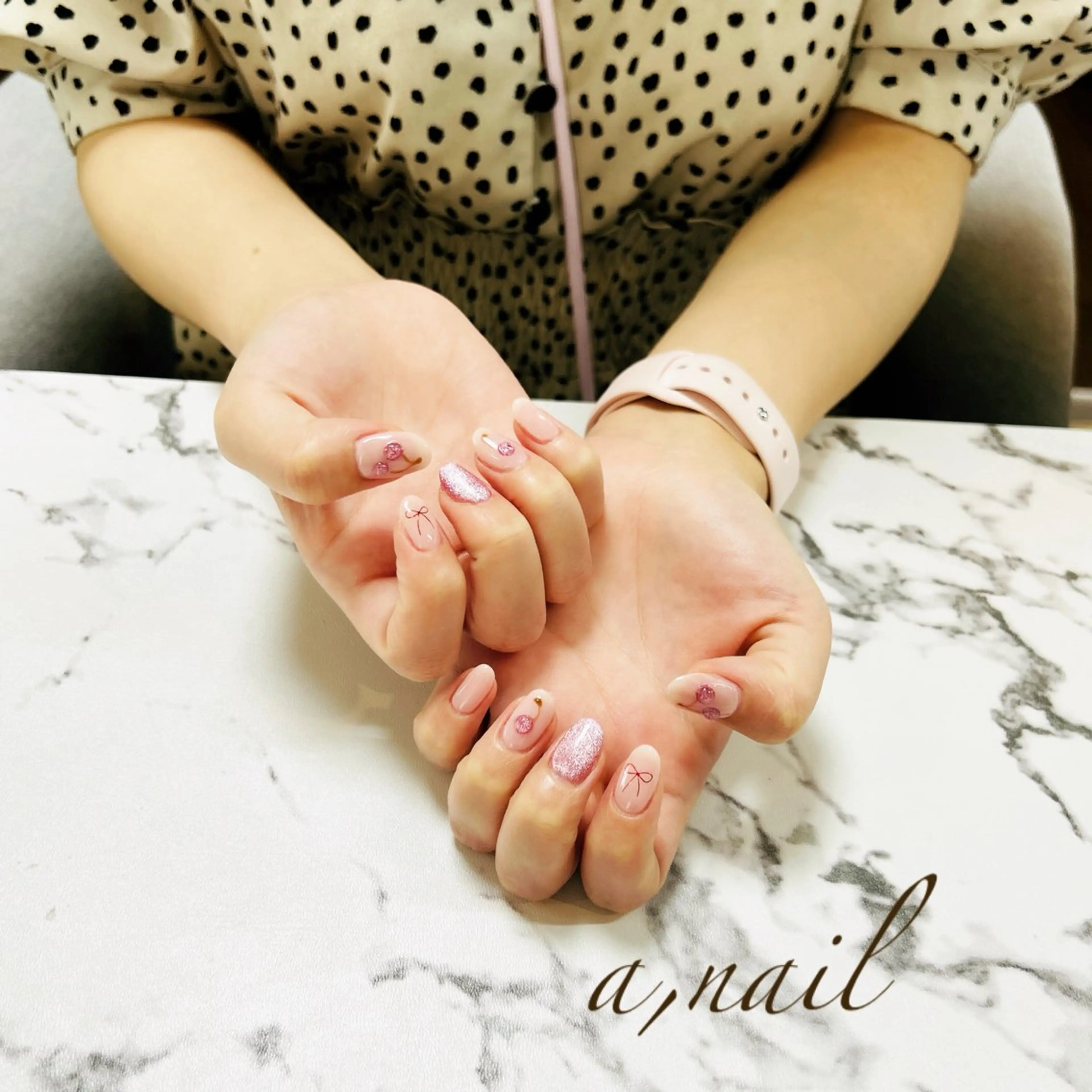 ネイル マグネットネイル リボン シンプルネイル ハンドネイル ネイルサロン エーネイルのネイルデザイン