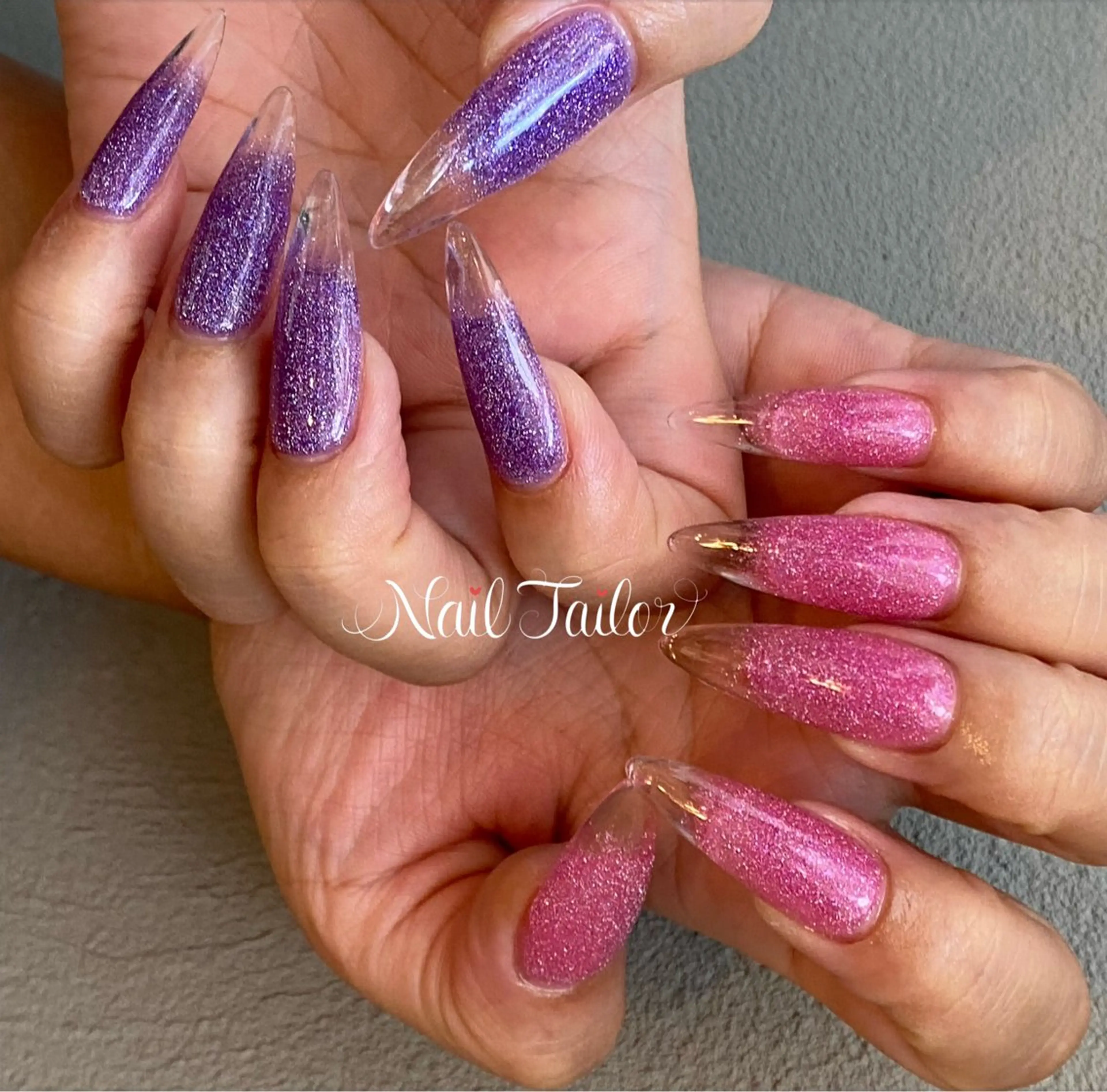 ネイル クリアネイル 長さ出し フラッシュネイル グラデーション キラキラネイル 〜Nail Tailor〜　ネイルテイラー所属・NailTailor ネイルテイラーのネイルデザイン