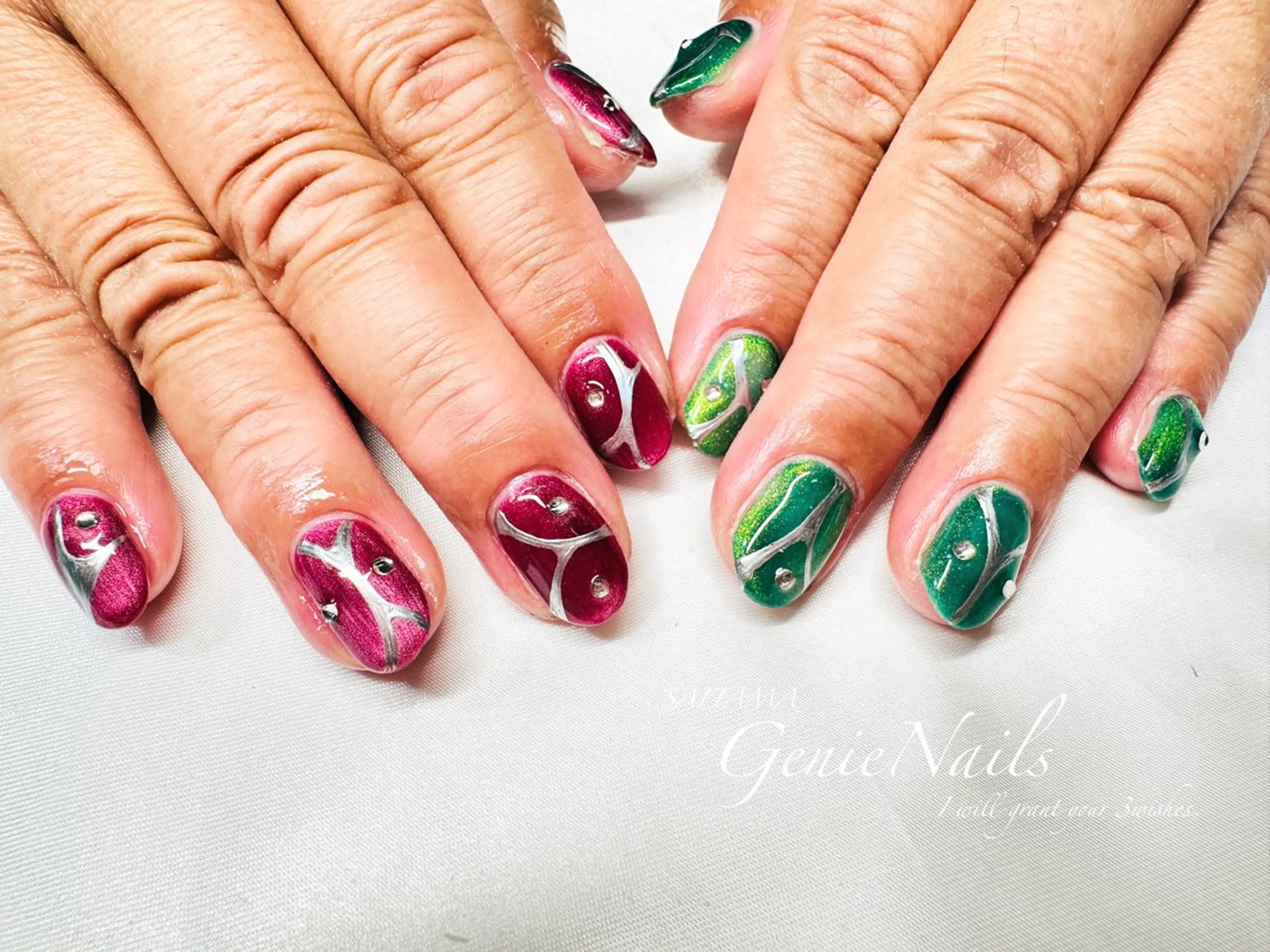 ネイル アートネイル 長さ出し 氷ネイル・うるうるネイル ロングネイル 持ち込み Genie Nailsのネイルデザイン