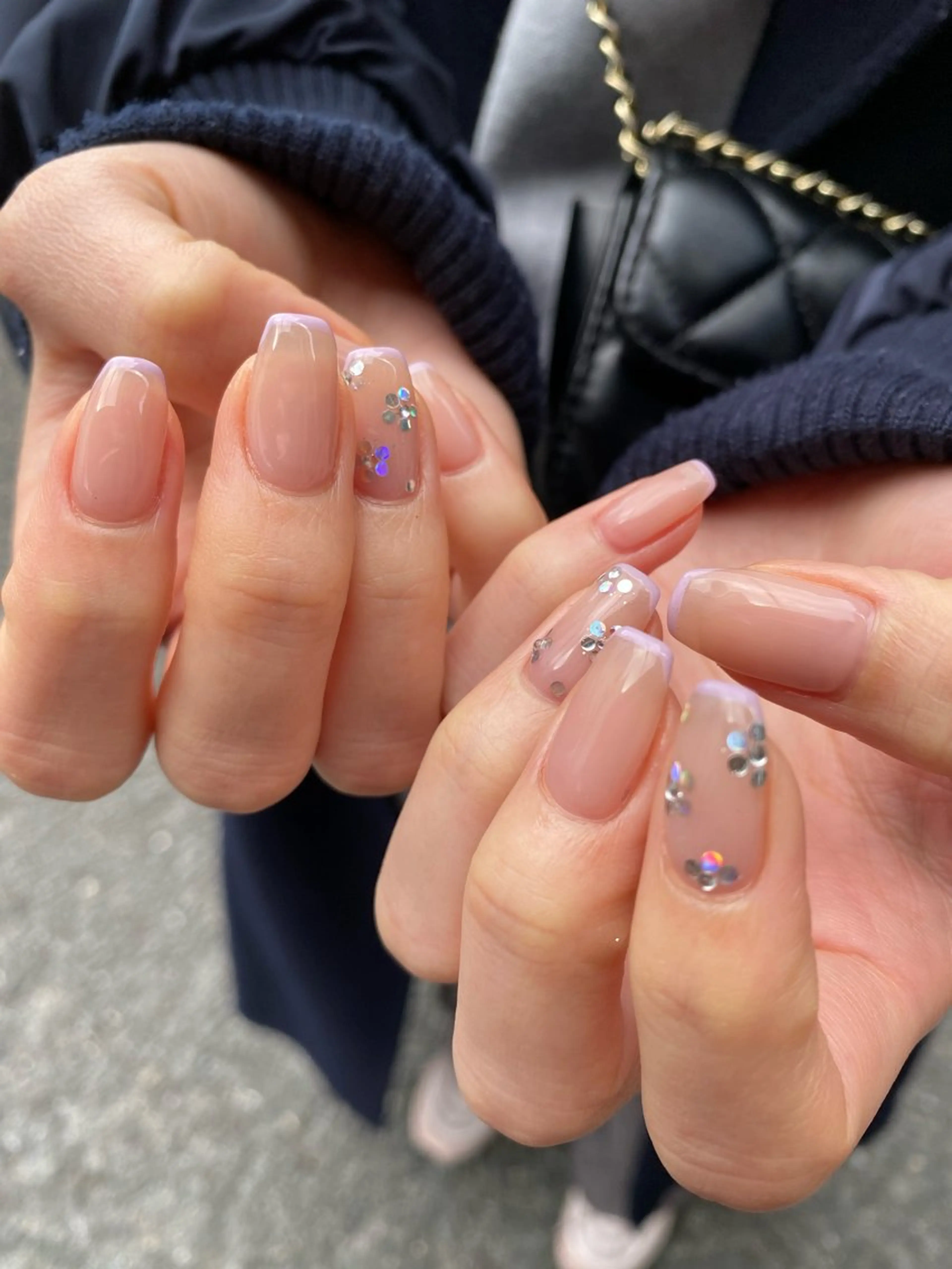 ネイル フラワーネイル フレンチネイル パープル 春ネイル ハンドネイル hair  MILE.所属・MILE. mukonosouのネイルデザイン