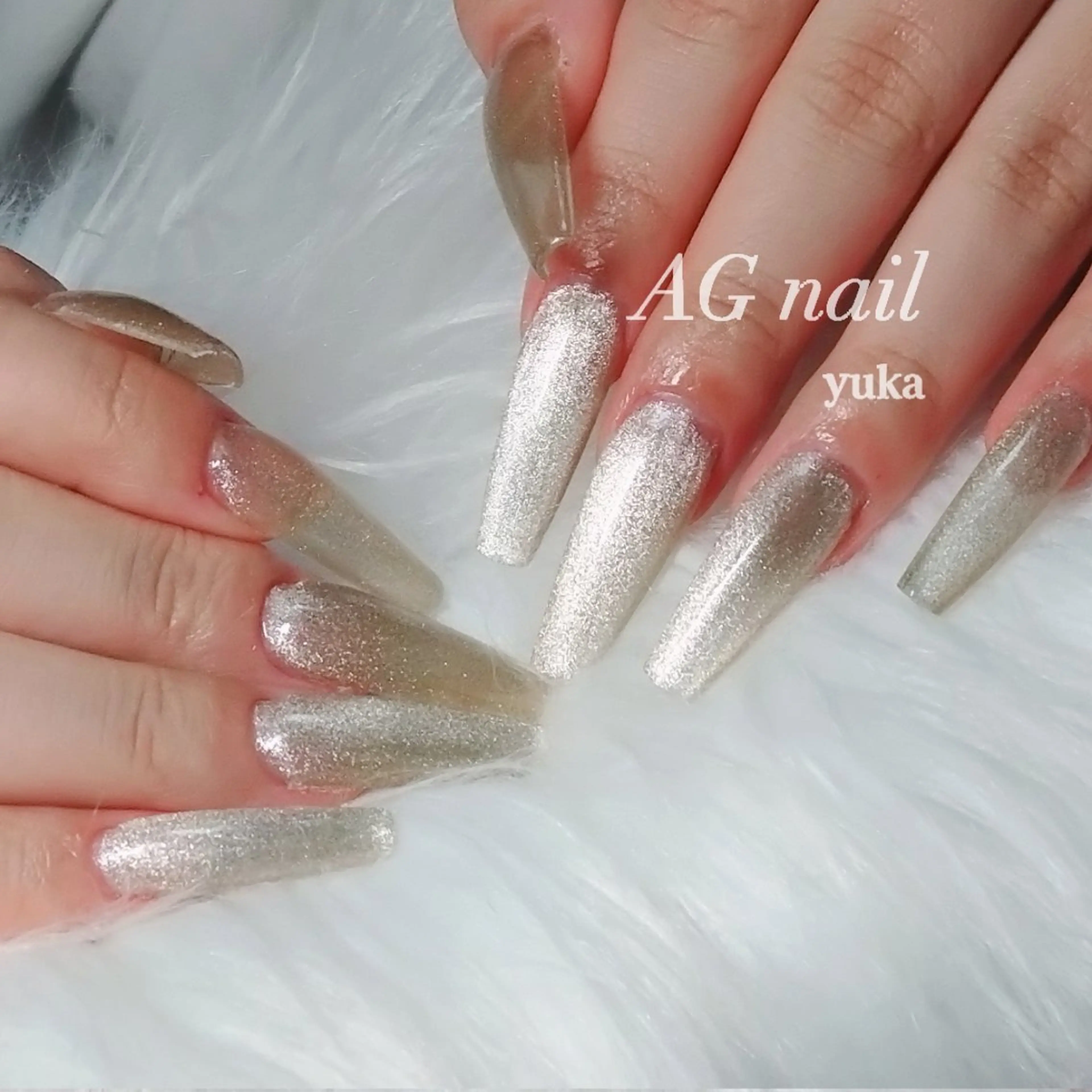 ネイル 成人式 ロングネイル マグネットネイル AG nail 〚　yuka　〛のネイルデザイン