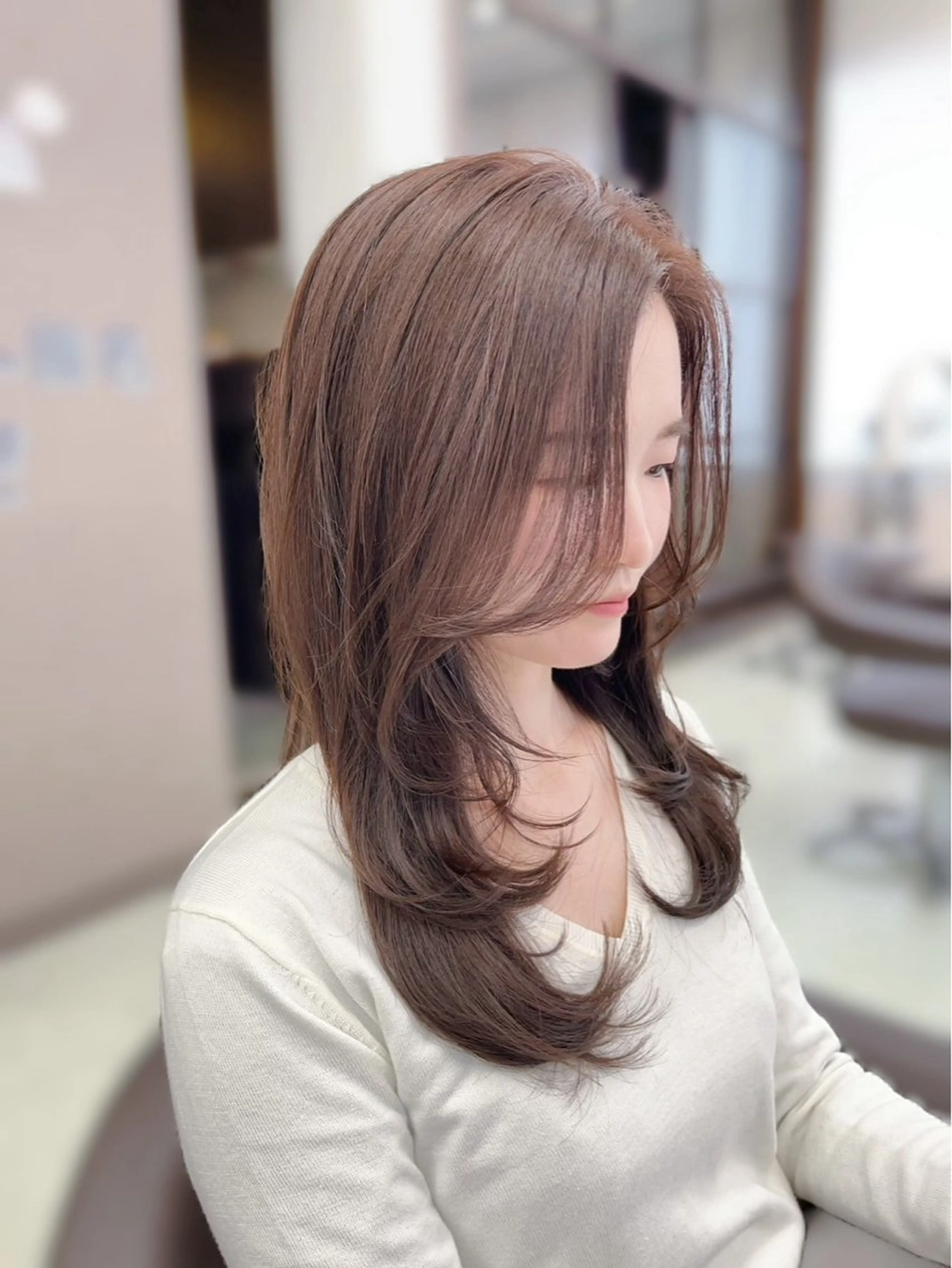 ロング カラー 透明感カラー ハッシュカット 韓国風ヘア レイヤーカット 小顔カット カット ヘアカラー 野田阪神/レイヤー/ ハイライト/yuuのヘアスタイル