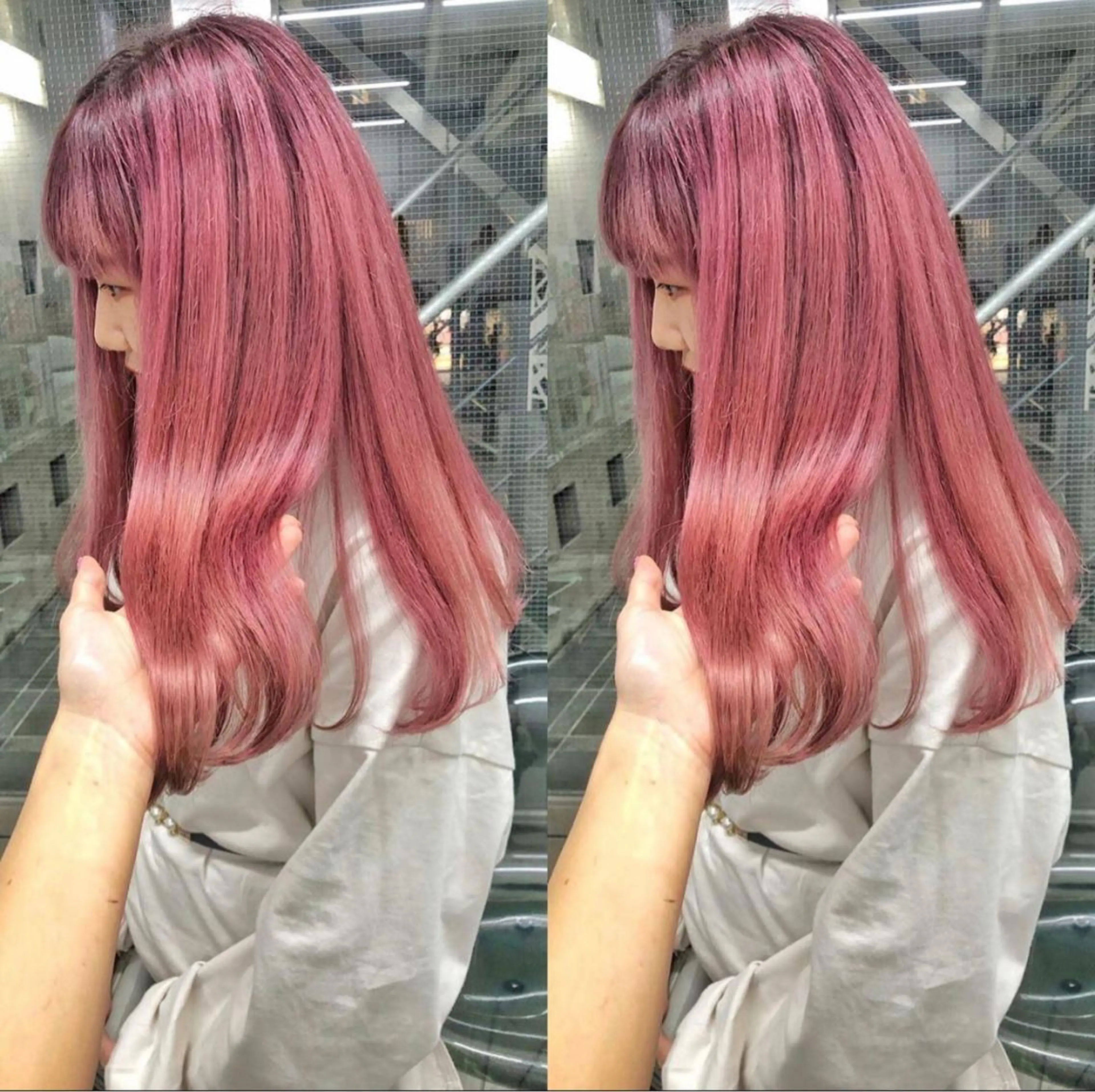 ロング アッシュ ハイライト レイヤーカット salowin 原宿 aroa所属・韓国／ハッシュカット ／透明感カラー／金野のヘアスタイル