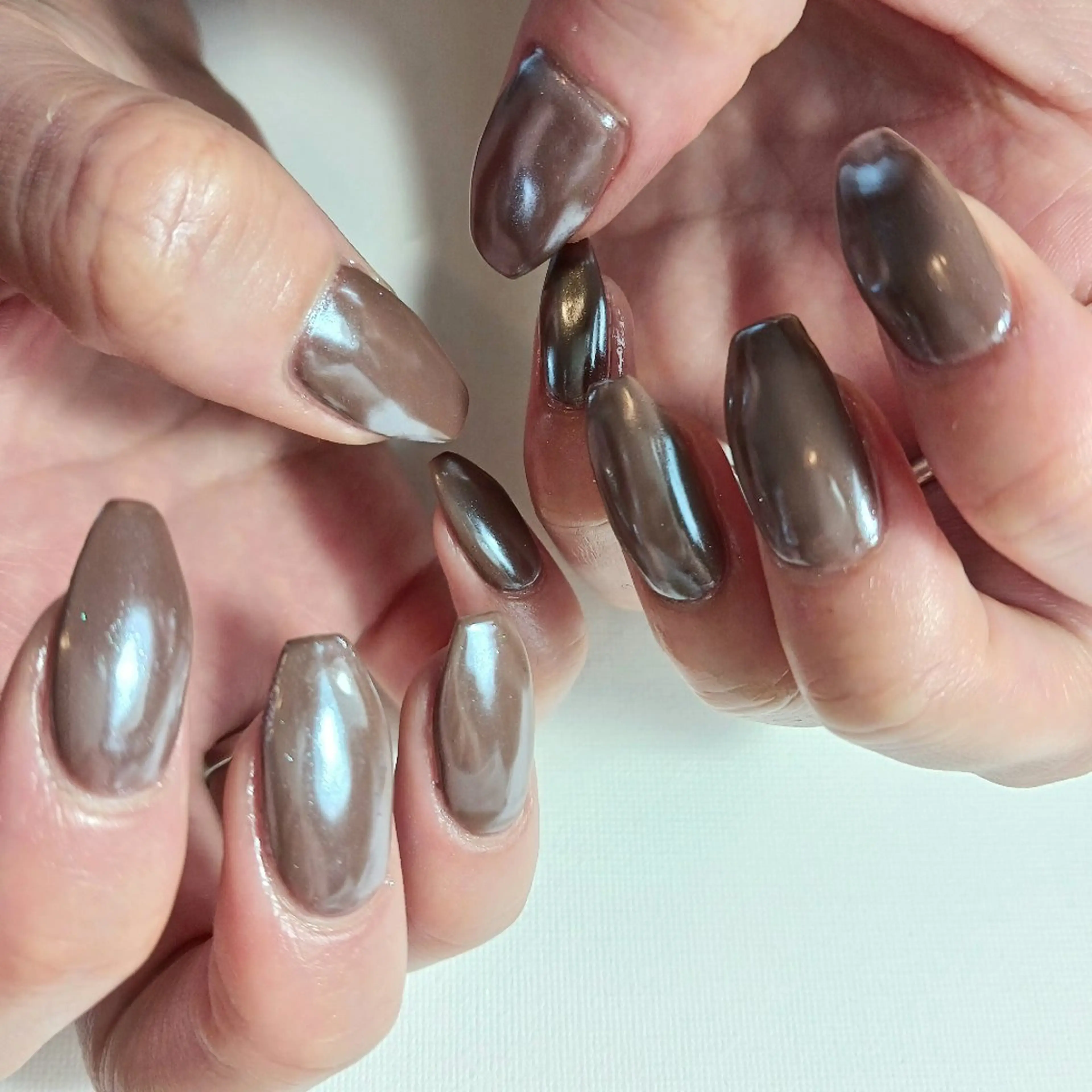 ネイル オーロラネイル ブラウン ジェルネイル ミラーネイル 持ち込み ハンドネイル owlnail /持込みデザイン専門のネイルデザイン