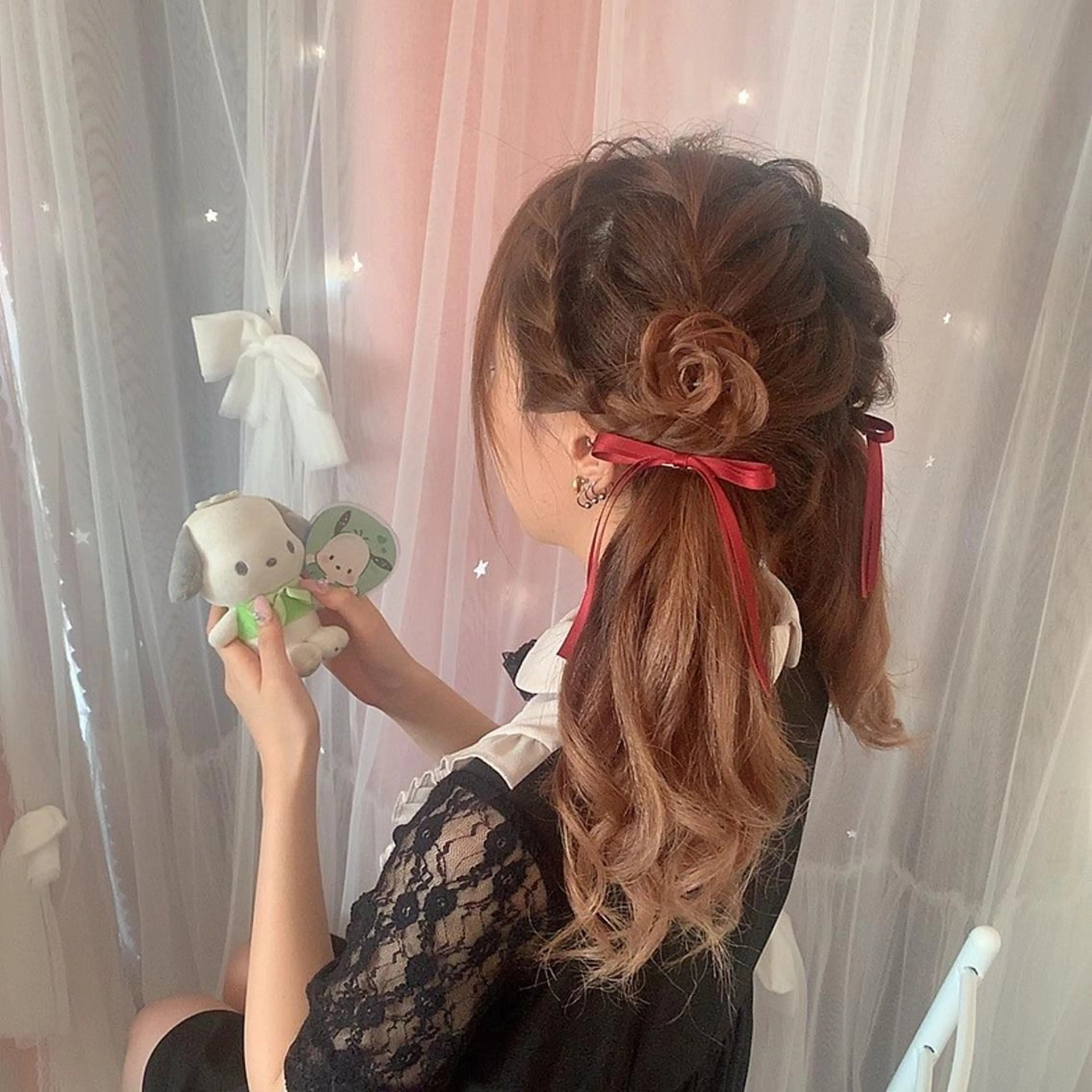 ロング ヘアアレンジ ミユ🎀エクステ 🎨デザインカラーのヘアスタイル