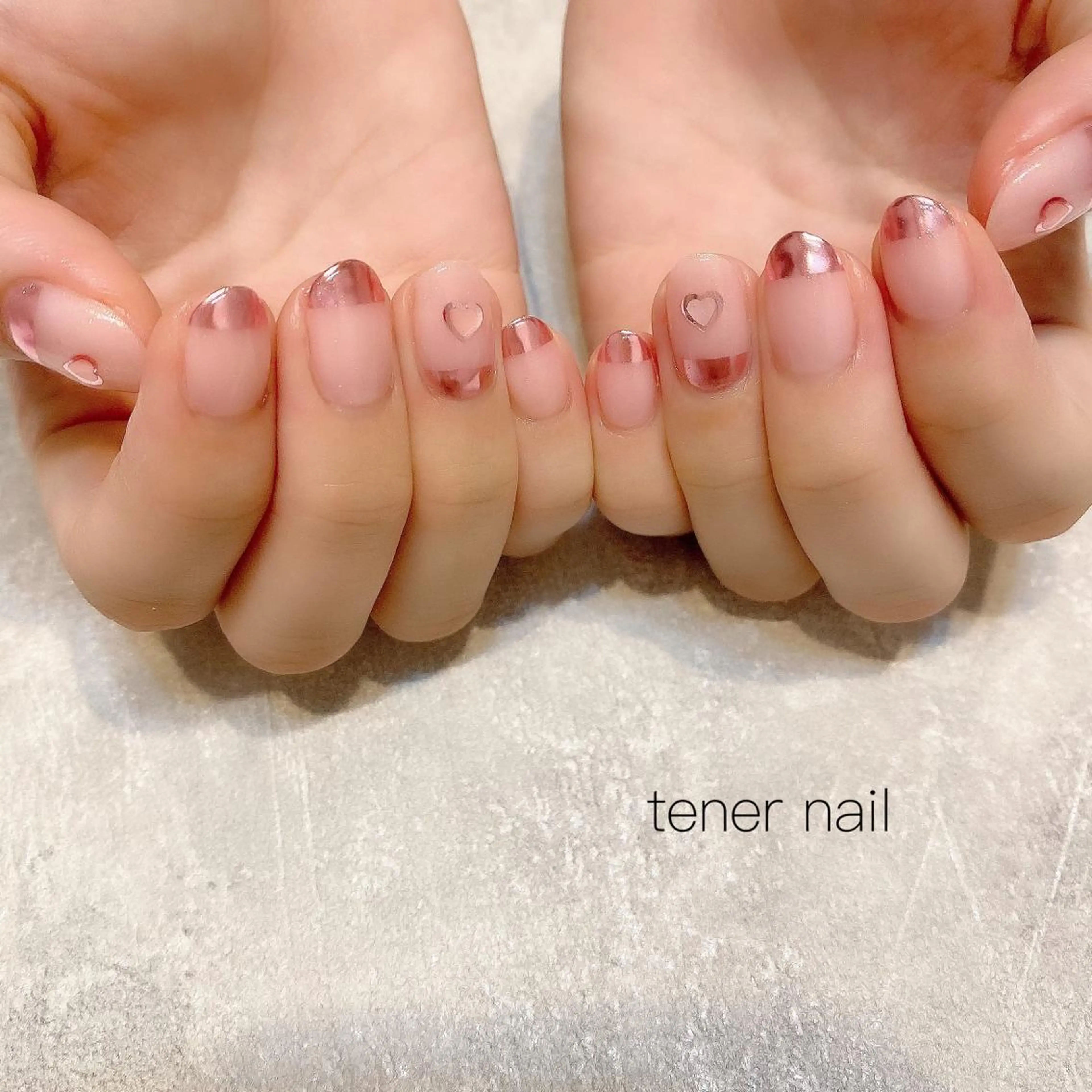 ネイル フレンチネイル ハート ミラーネイル tener  nail  テネルネイル所属・テネルネイル tener nailのネイルデザイン