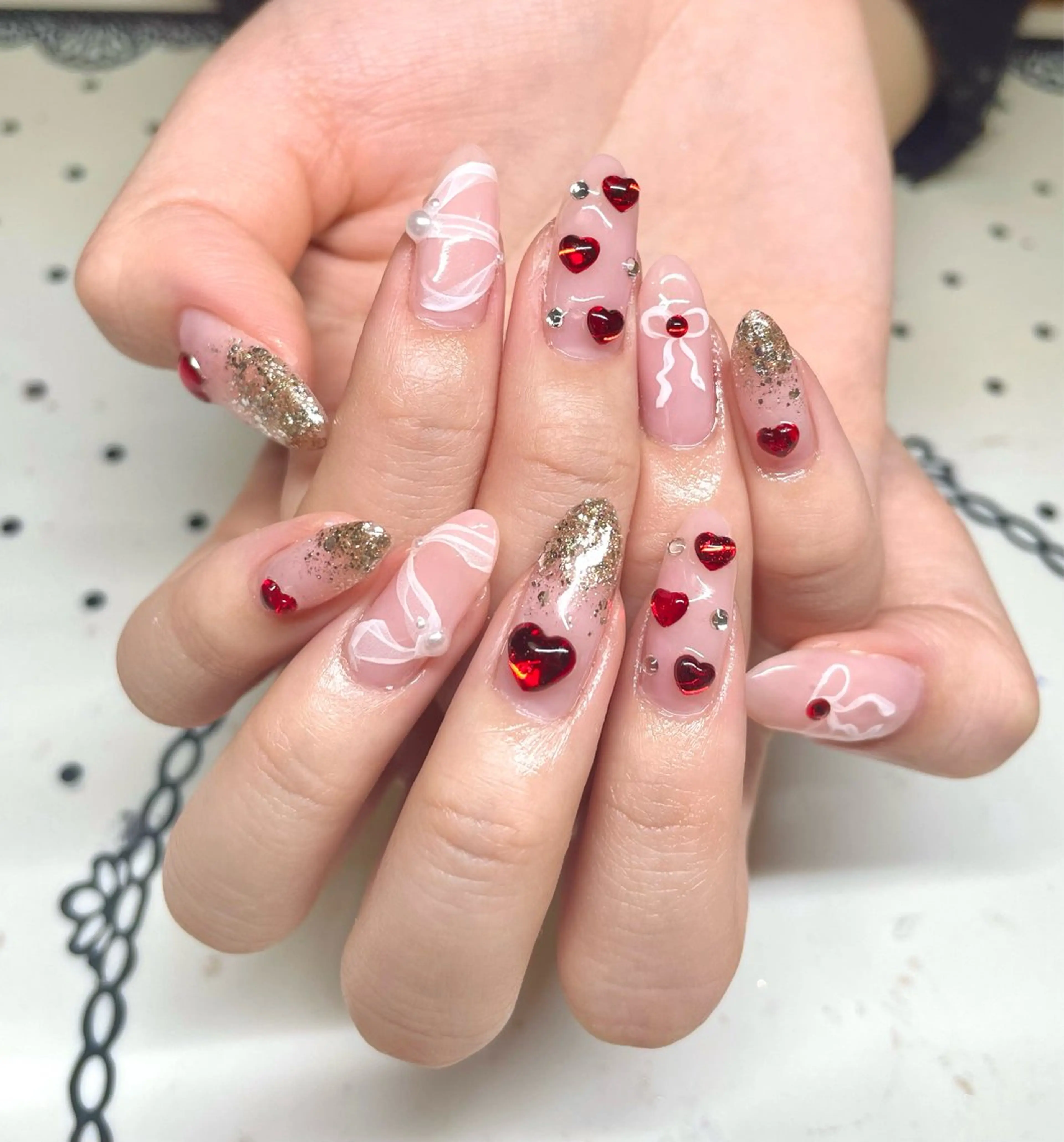 ネイル 持ち込み リボン ハンドネイル nailsalon sugarr所属・nailist cocoのネイルデザイン