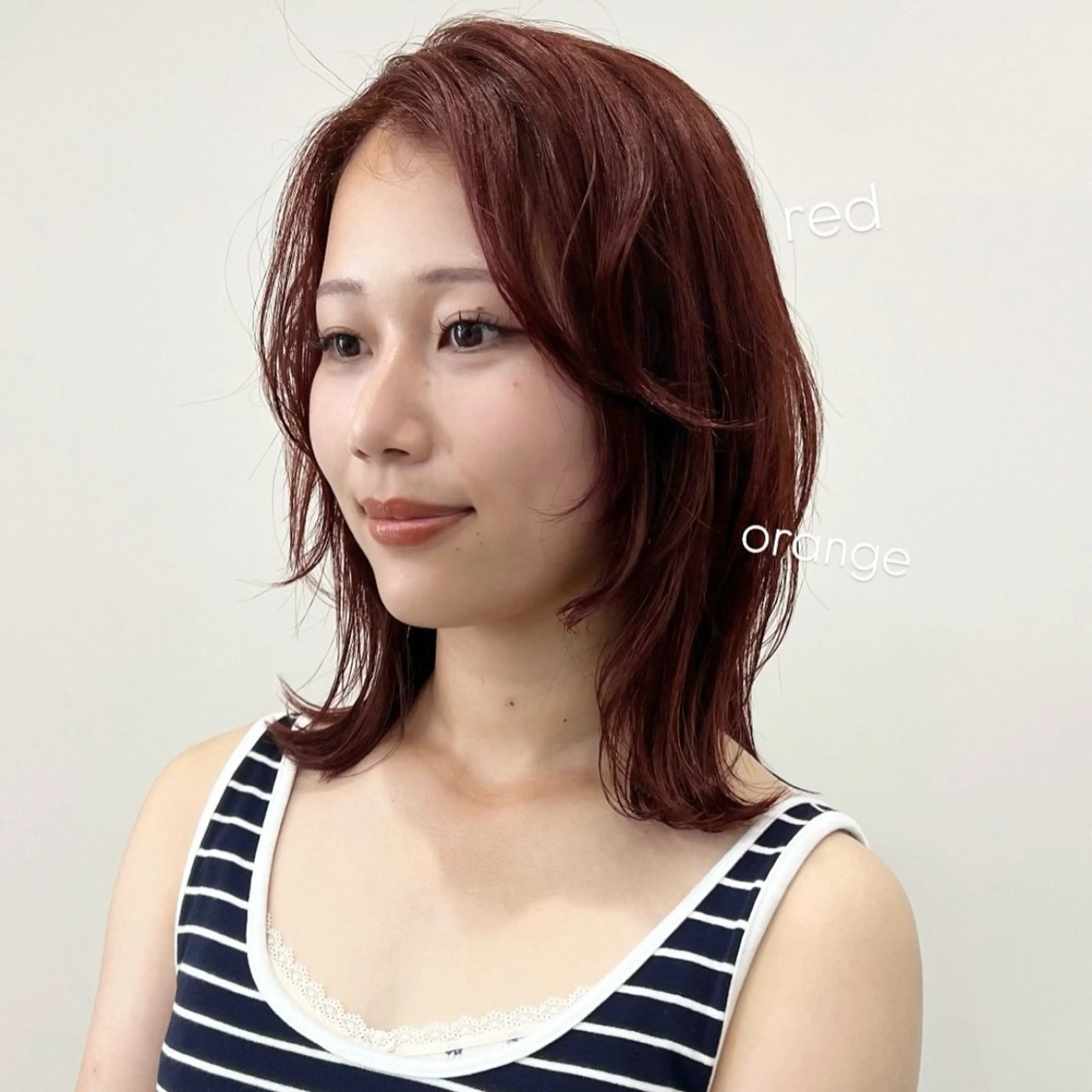 セミロング カラー オレンジ レッドカラー arisa/暖色 /伏見/レイヤーのヘアスタイル