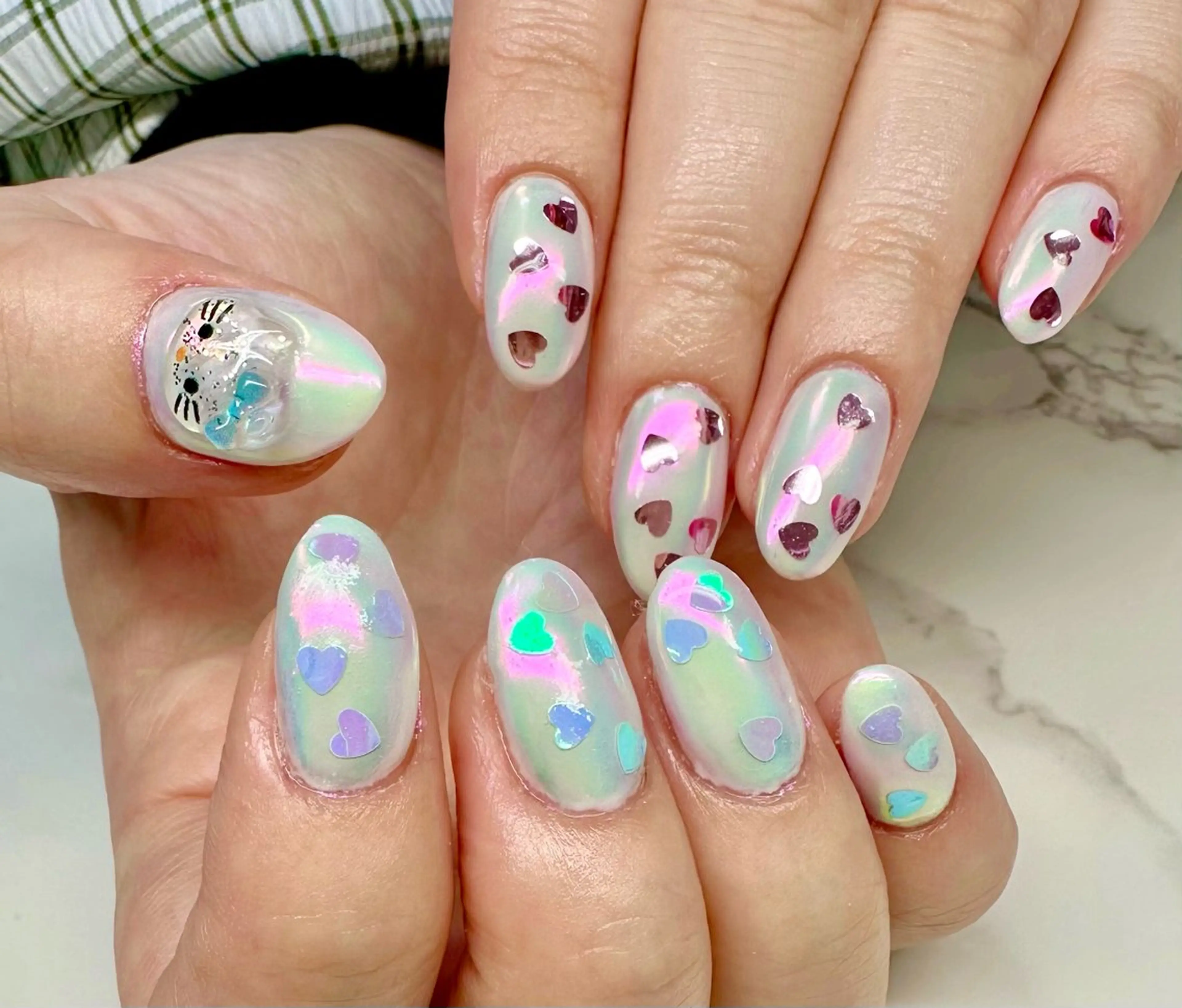 ネイル ハート キラキラネイル ラメ(グリッター) マグネットネイル ミラーネイル M.N_ nailのネイルデザイン