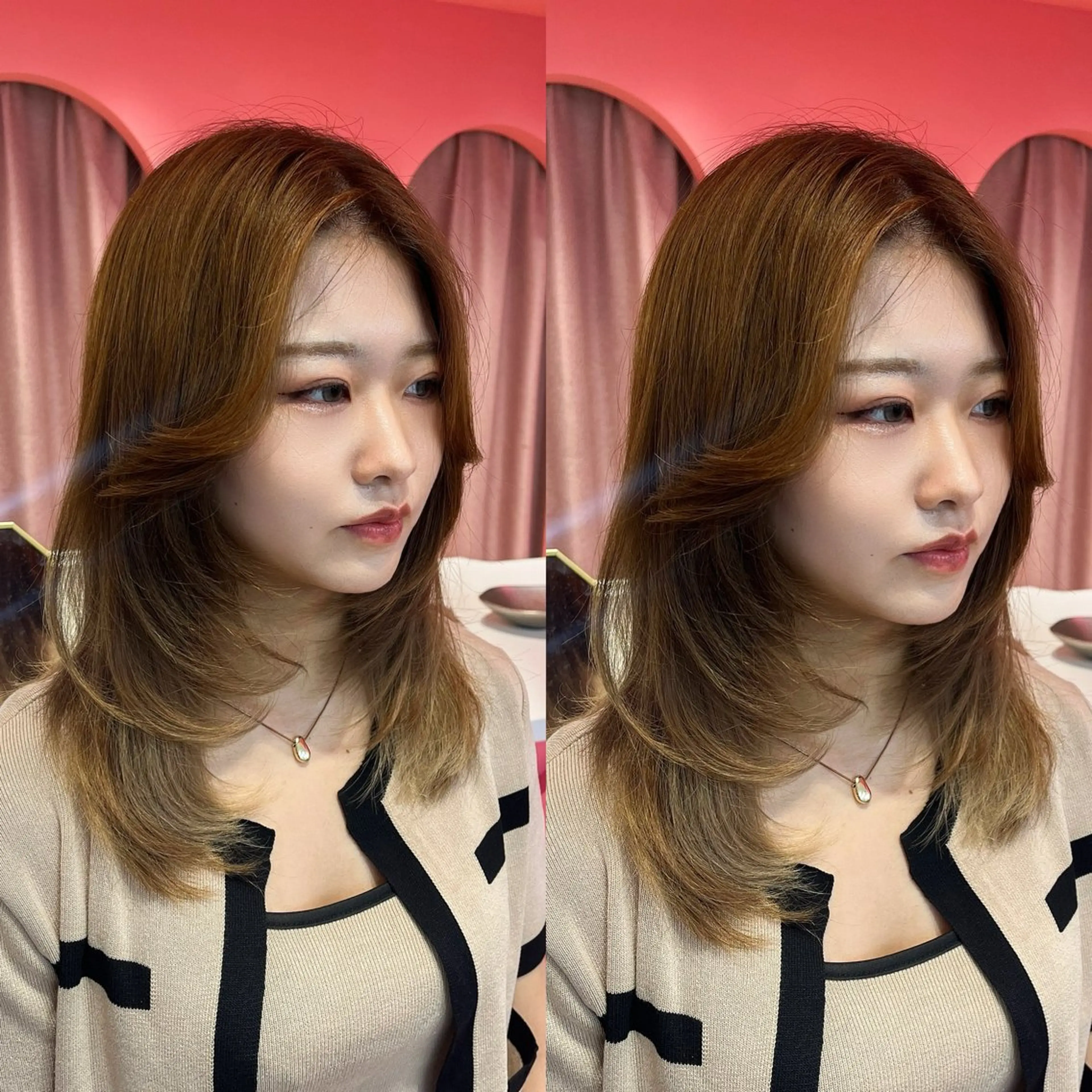 ミディアム カラー 山崎/ボブ縮毛矯正 レイヤー髪質改善のヘアスタイル