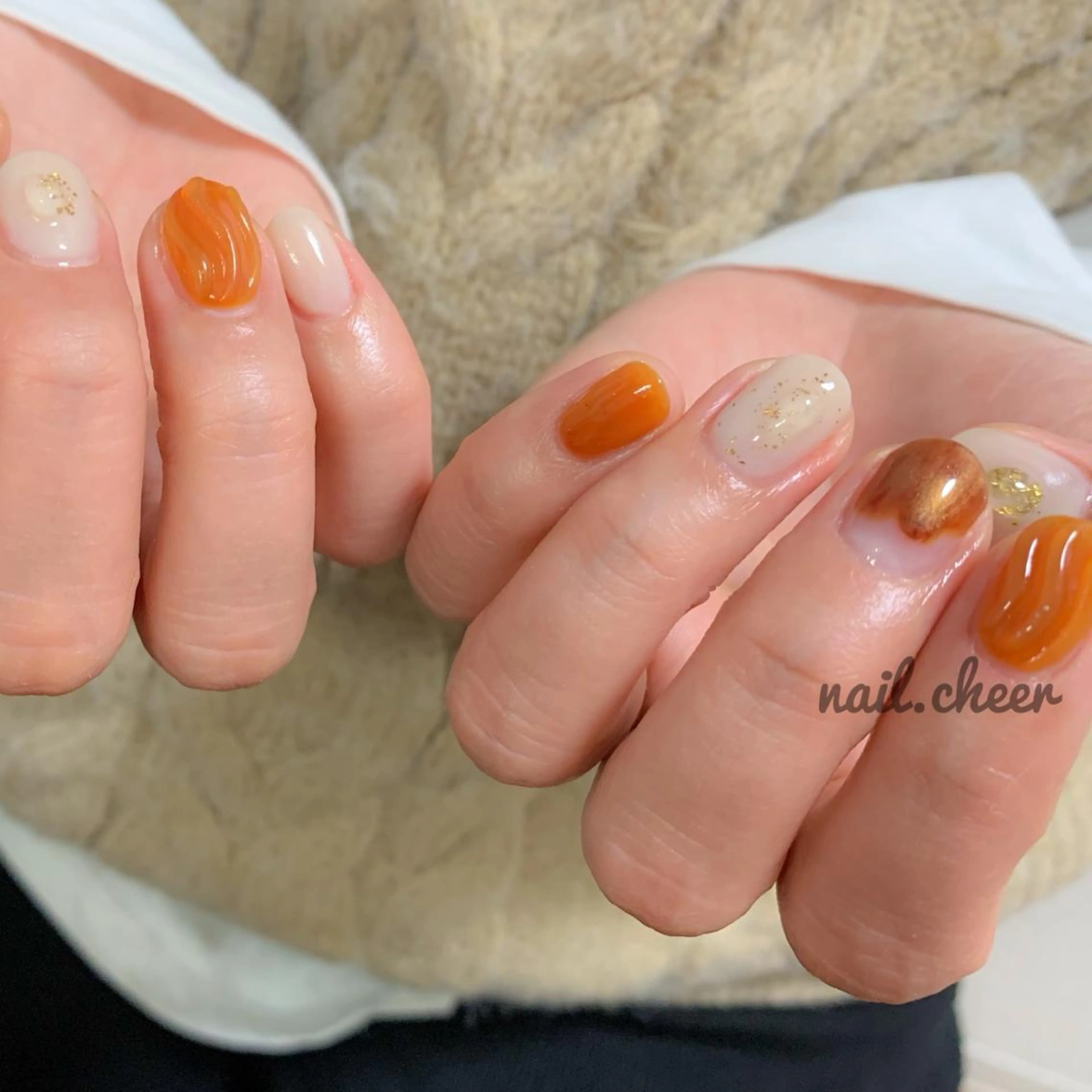 ネイル 氷ネイル・うるうるネイル オレンジ nailist_ momijiのネイルデザイン