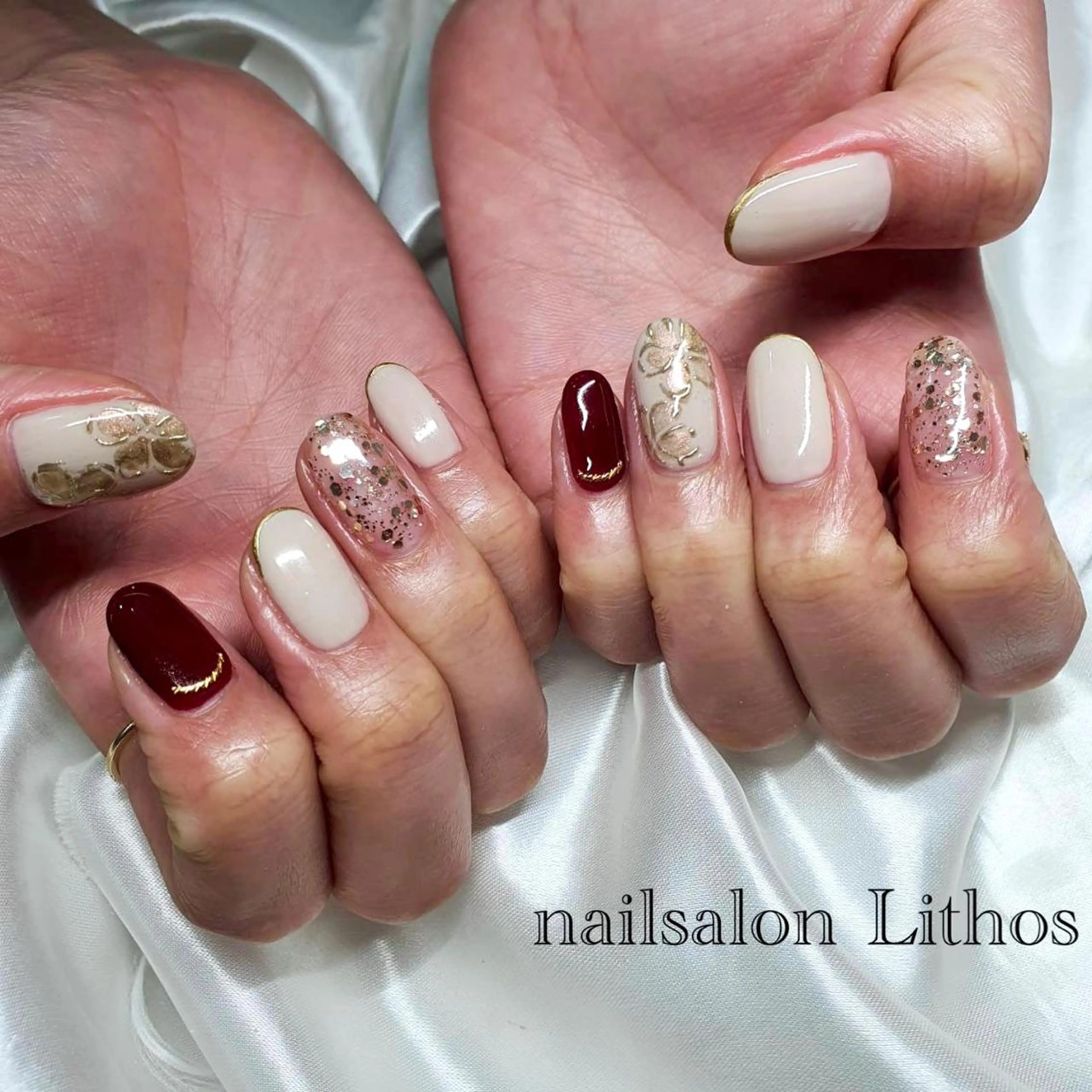 ネイル ボルドー ハンドネイル nailsalon Lithos所属・nailsalon Recontreのネイルデザイン