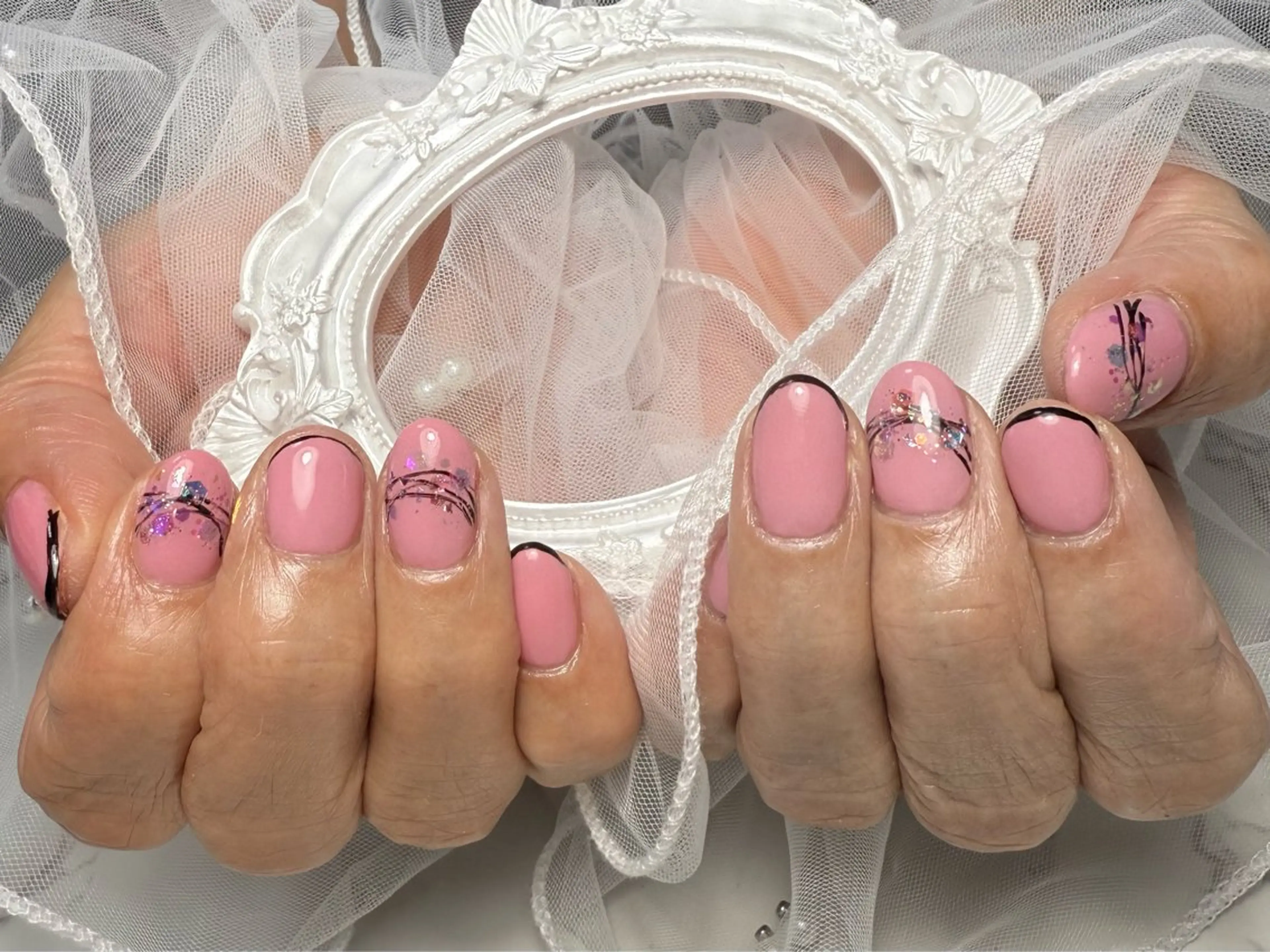 ネイル アートネイル フレンチネイル ガラスフレンチ 氷ネイル・うるうるネイル キラキラネイル M.N_ nailのネイルデザイン
