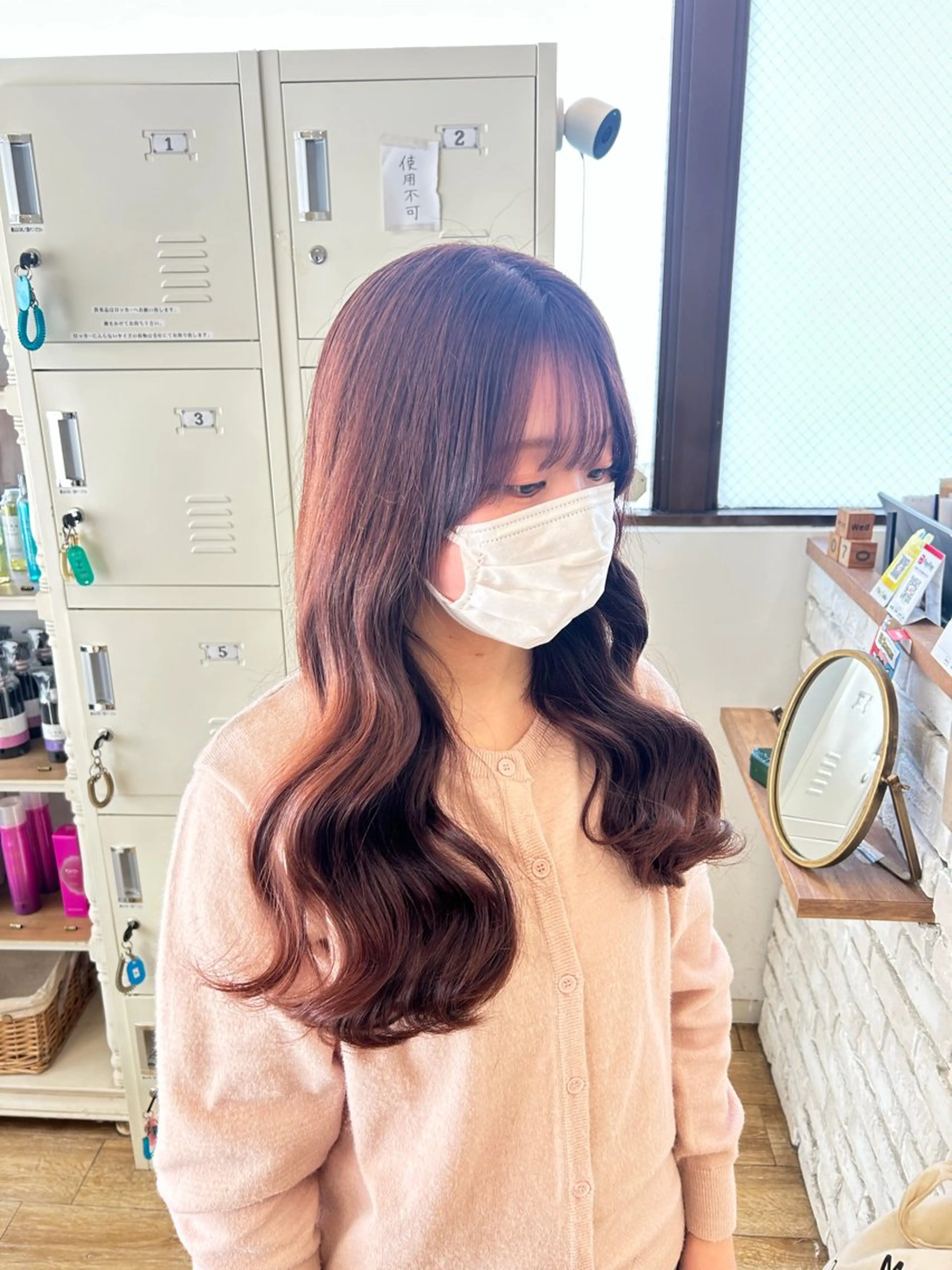 ロング ピンクブラウン カット ヘアカラー トリートメント 🫧顔周りカット 🫧樫村優香のヘアスタイル