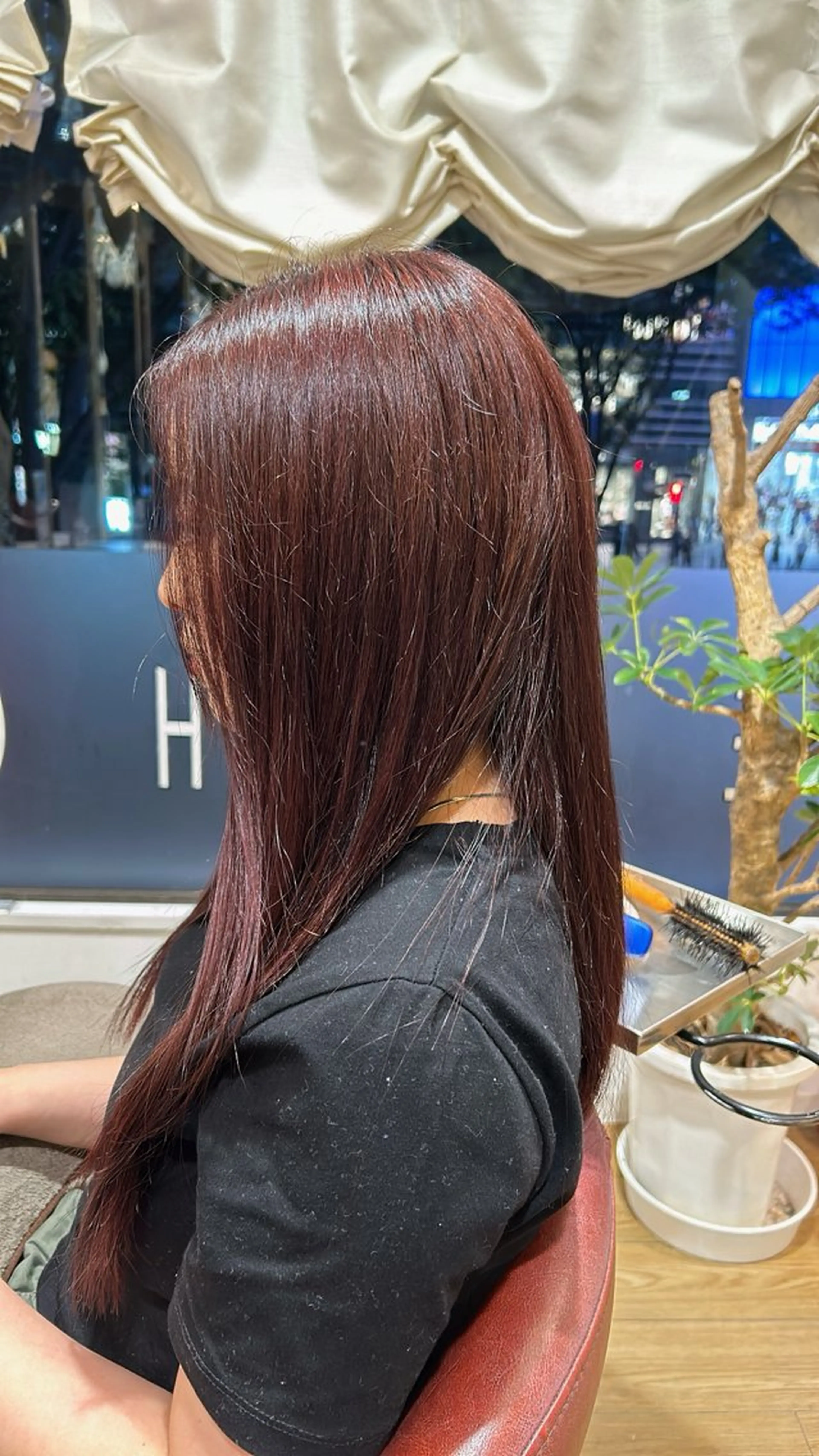 セミロング カラー レッドカラー レナークイスト かめのヘアスタイル