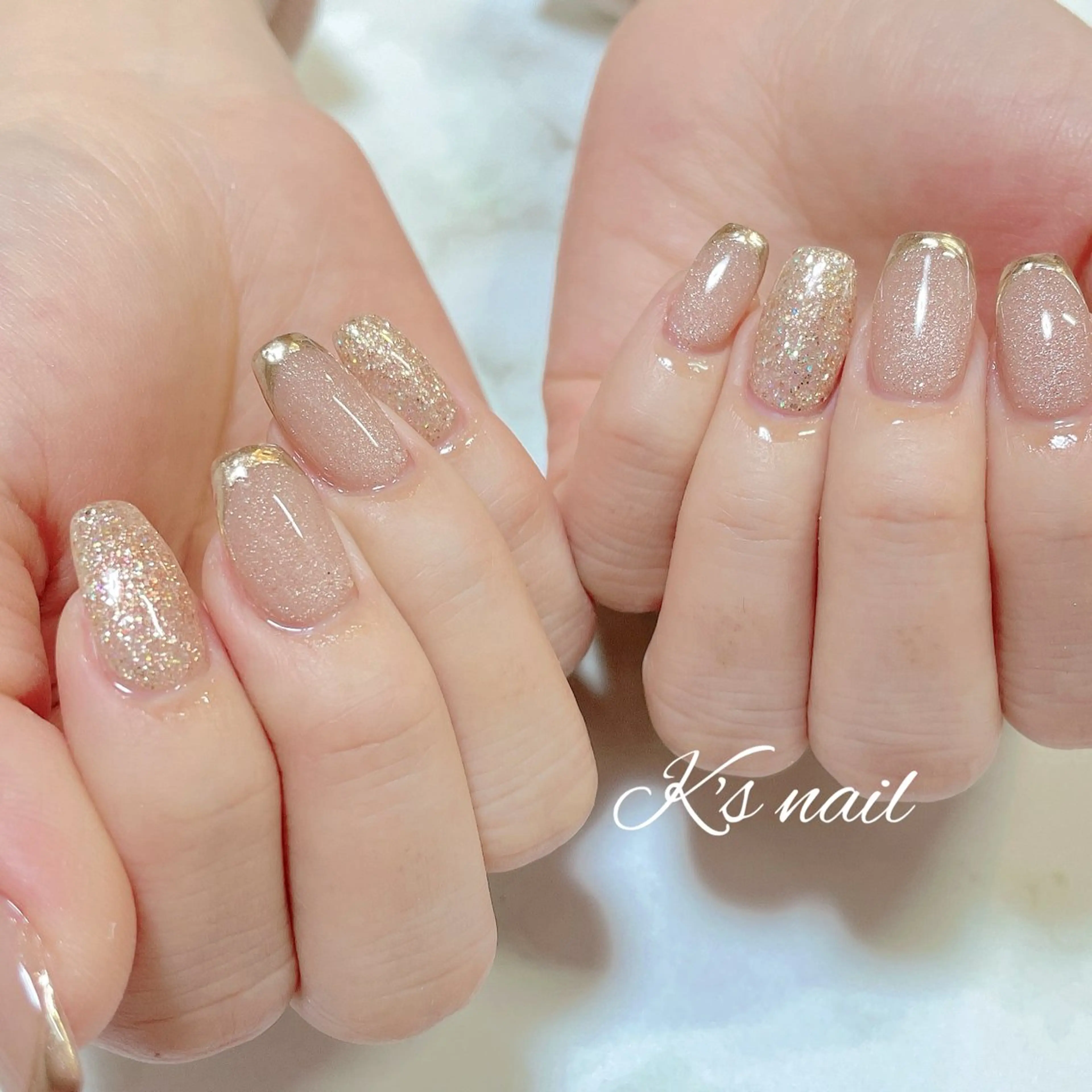 ネイル フレンチネイル キラキラネイル ラメ(グリッター) マグネットネイル ハンドネイル K's nail kotoeのネイルデザイン