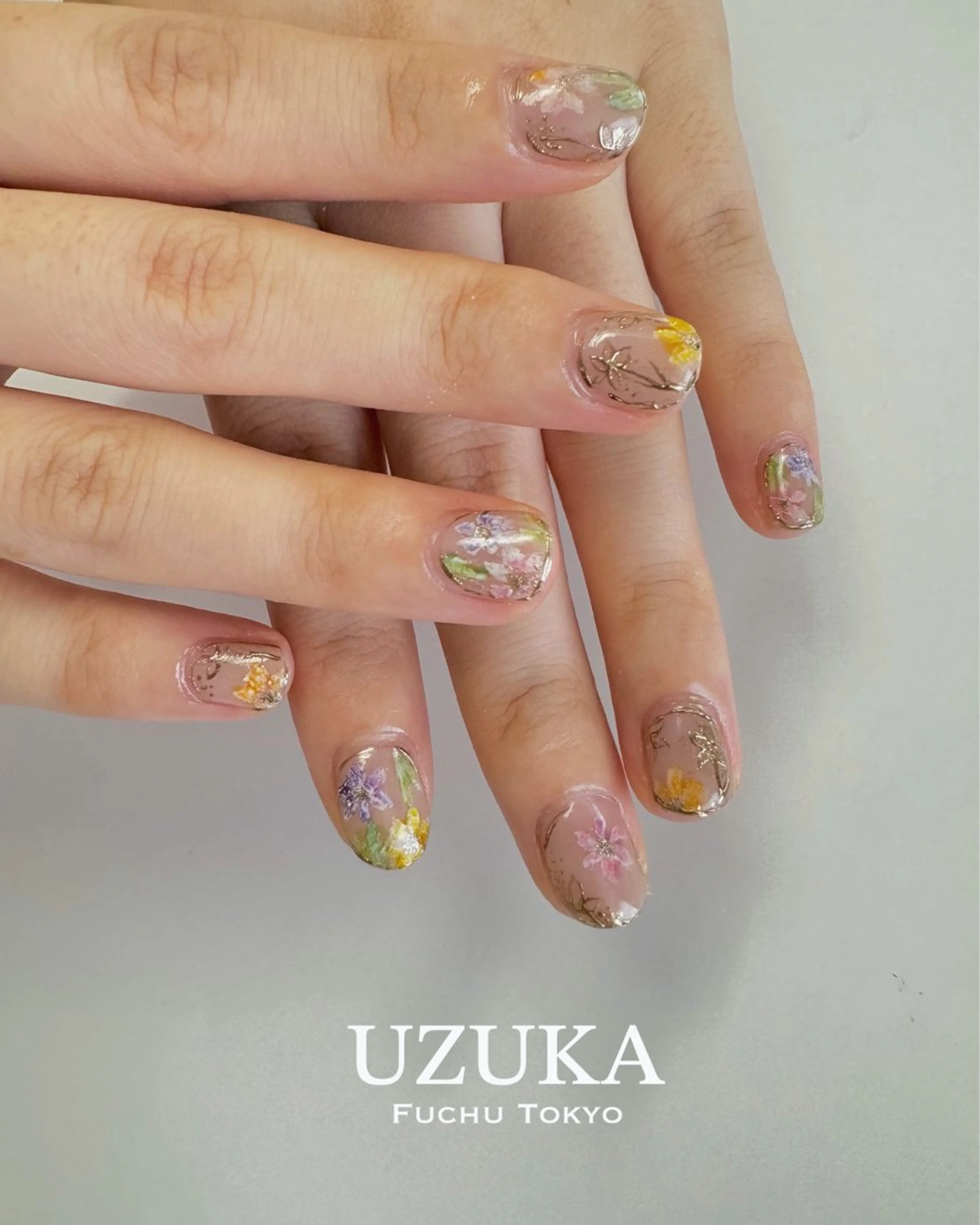 ネイル アートネイル フラワーネイル ミラーネイル ショートネイル 【 enn 】 Uzuka Yukaのネイルデザイン