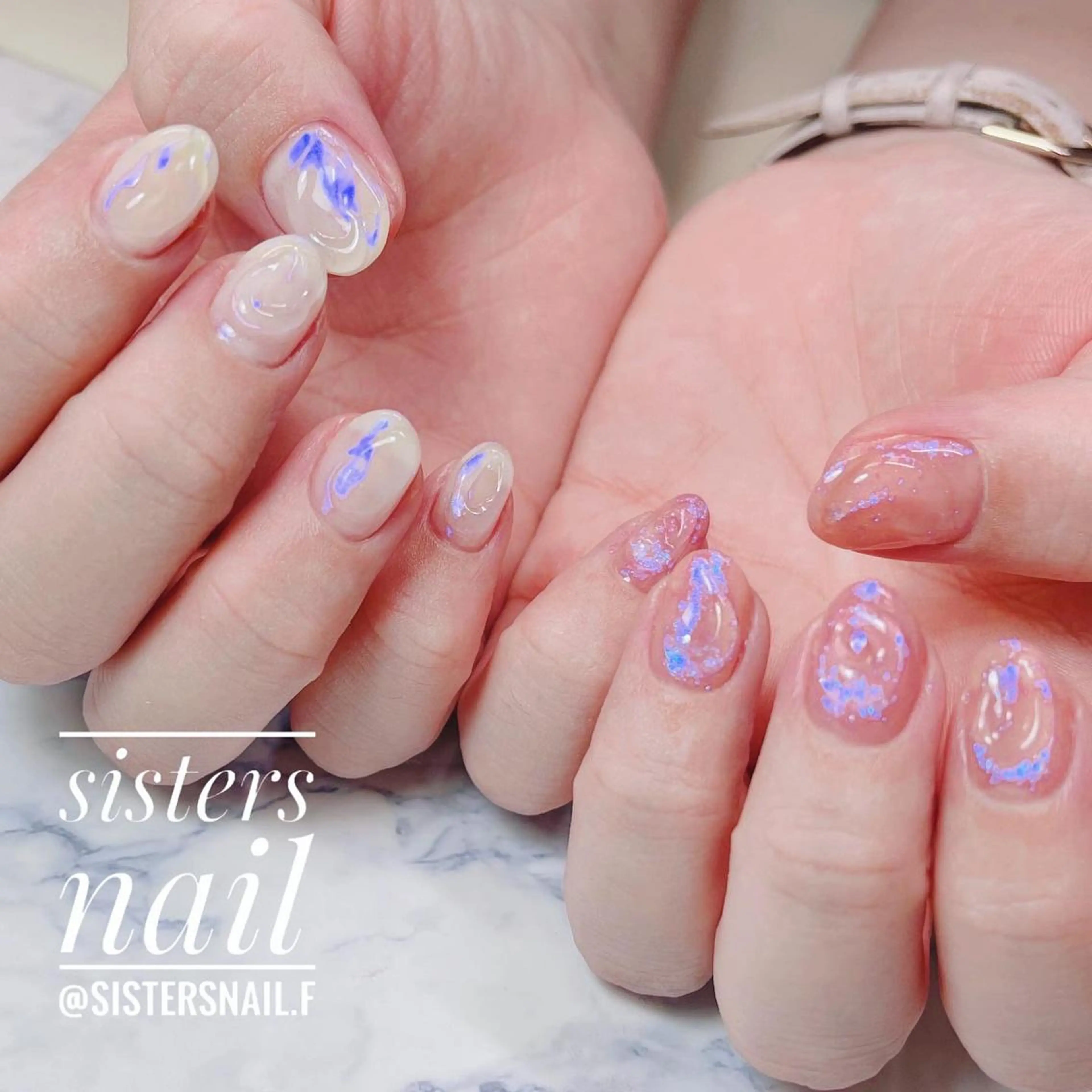 ネイル アートネイル 氷ネイル・うるうるネイル キラキラネイル ニュアンスネイル オフィスネイル sisters nail.fのネイルデザイン