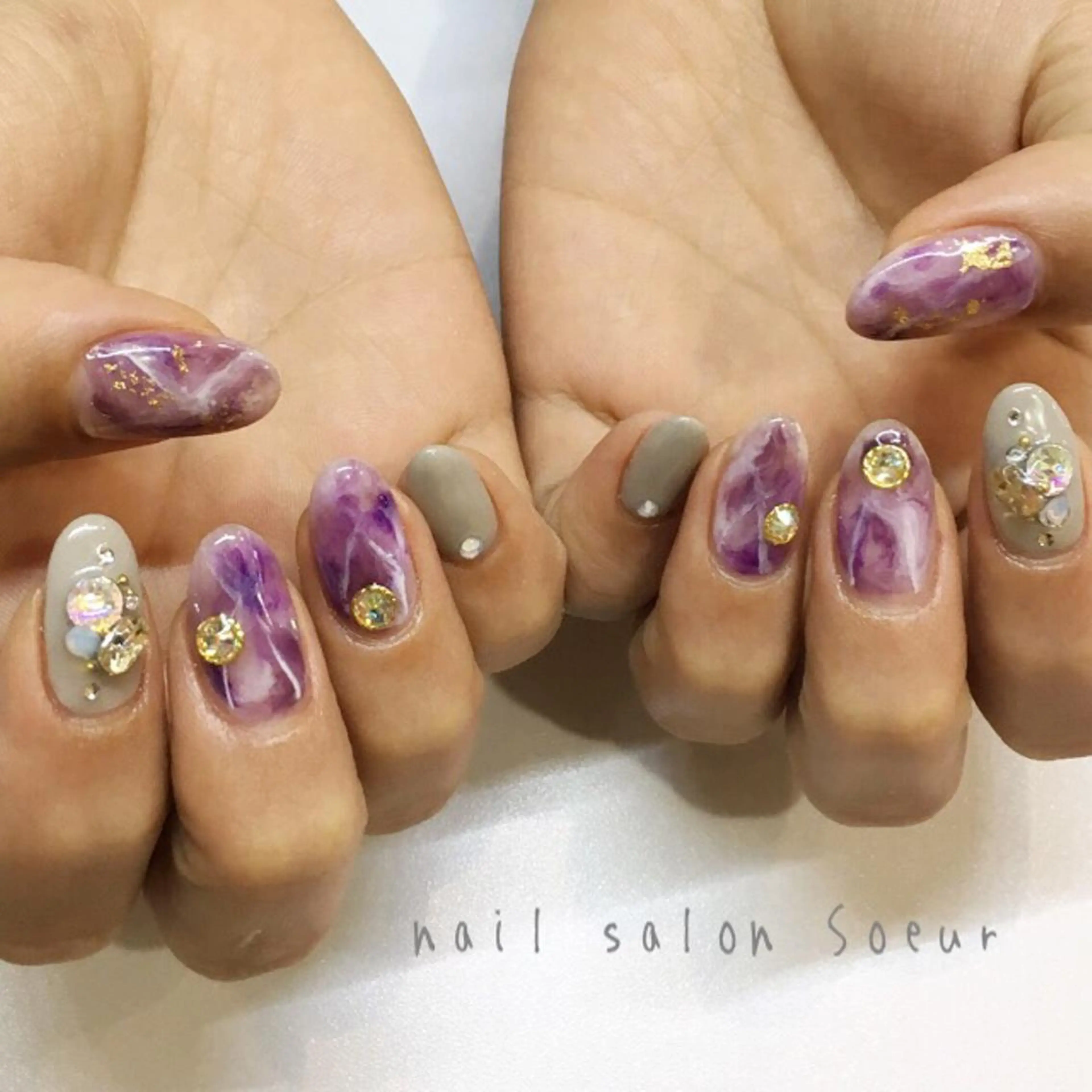 ネイル アートネイル ジェルネイル パープル ハンドネイル nail salon Soeurのネイルデザイン