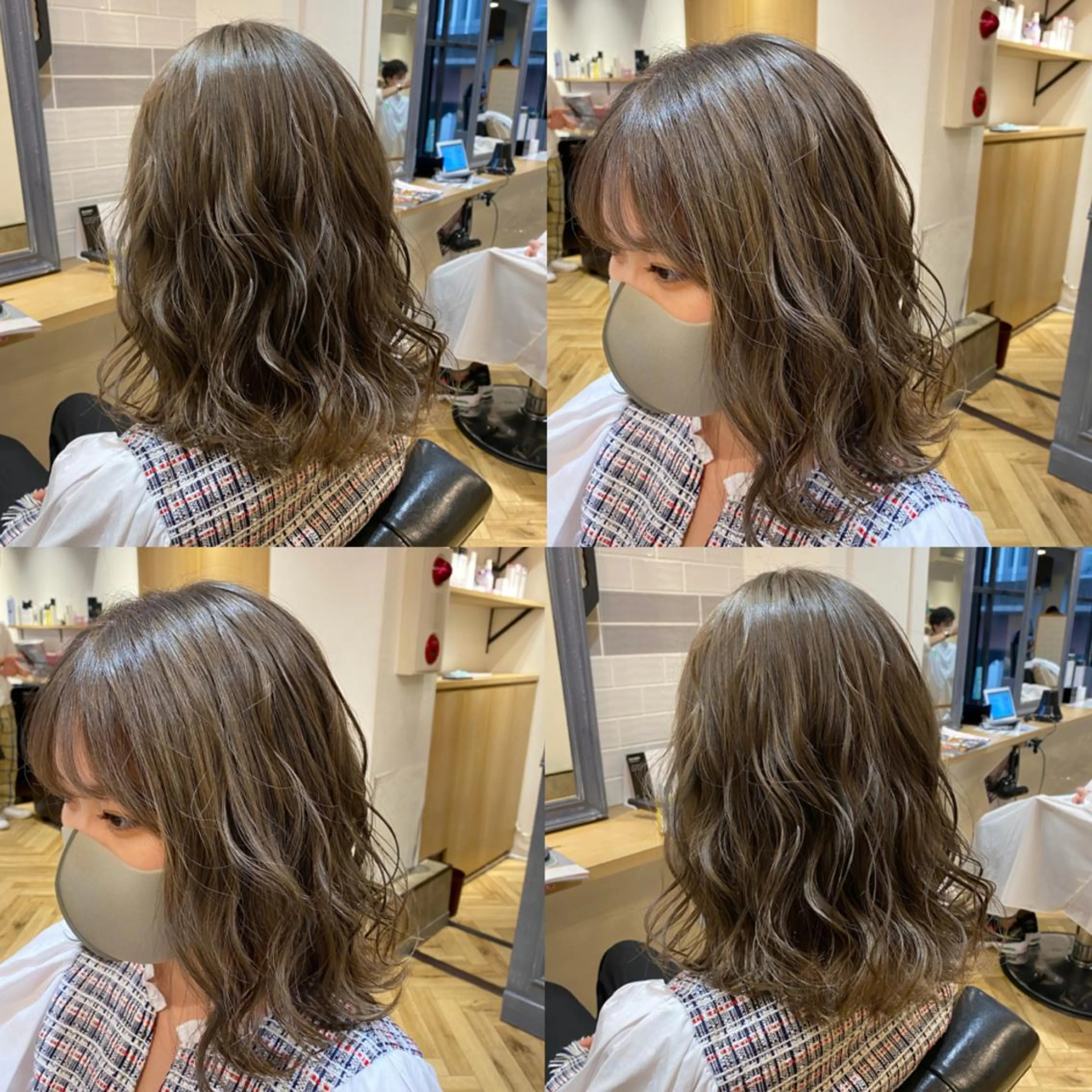 セミロング カラー アッシュ アッシュグレー ブリーチ 艶カラー/韓国顔周り 🎀mamiのヘアスタイル