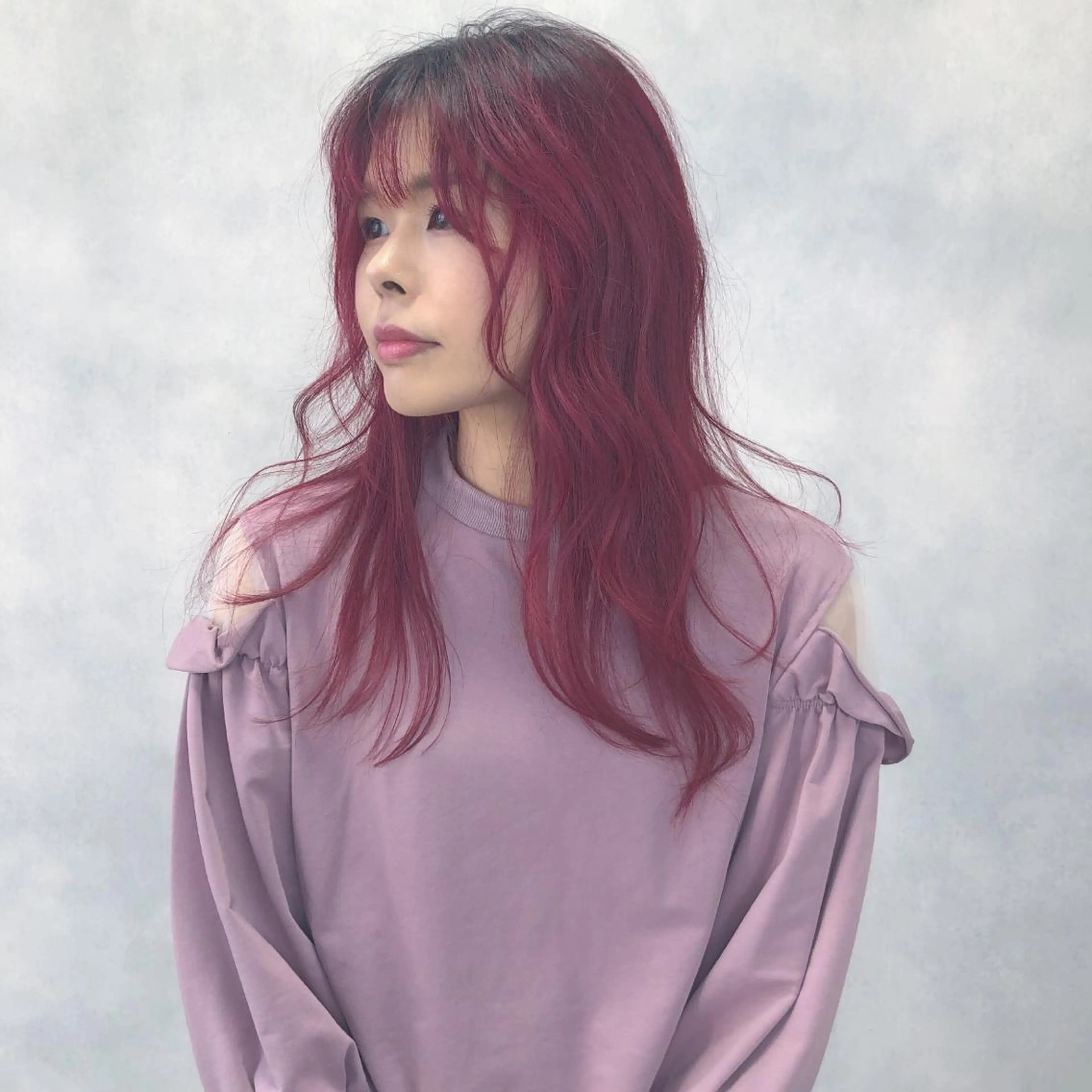 ロング カラー レッドカラー 韓国風ヘア ORIKA 美容室のヘアスタイル