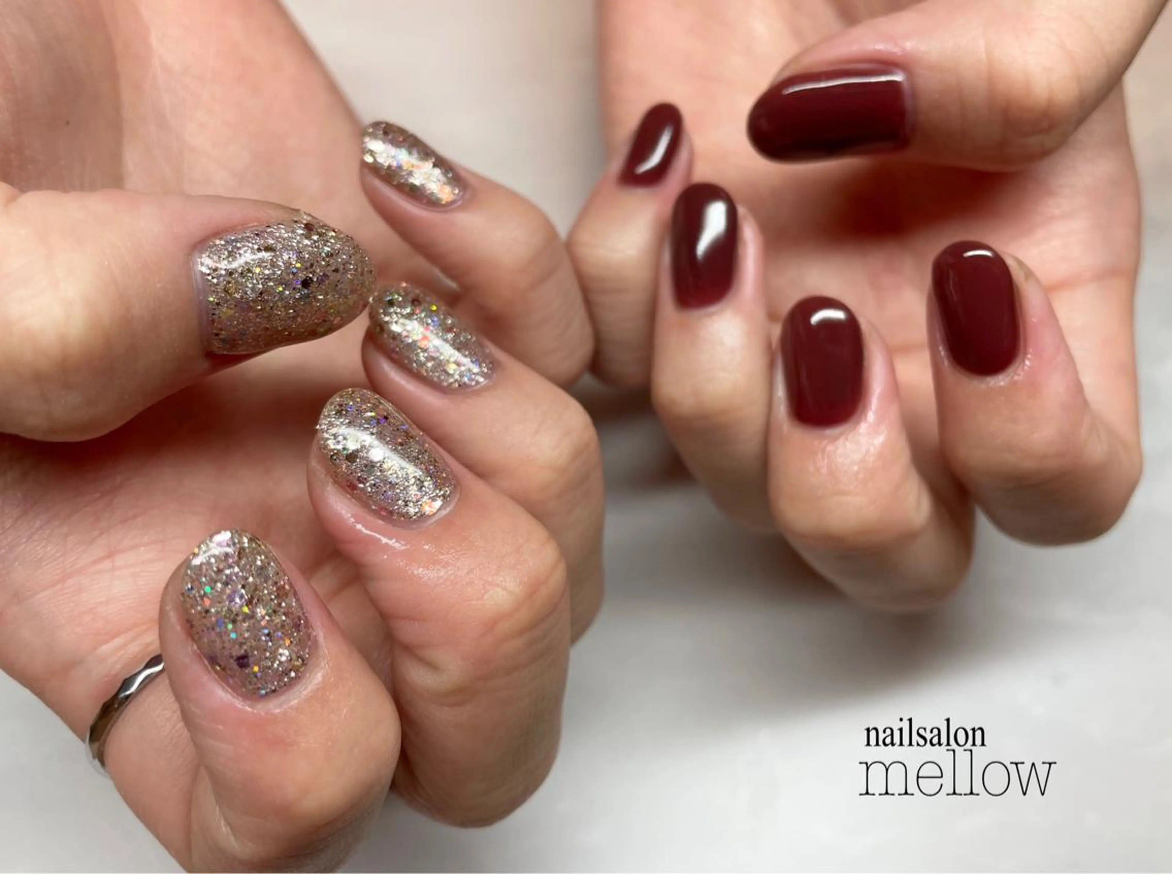 ネイル ブラウン ラメ(グリッター) 赤色 大山 浩美のネイルデザイン