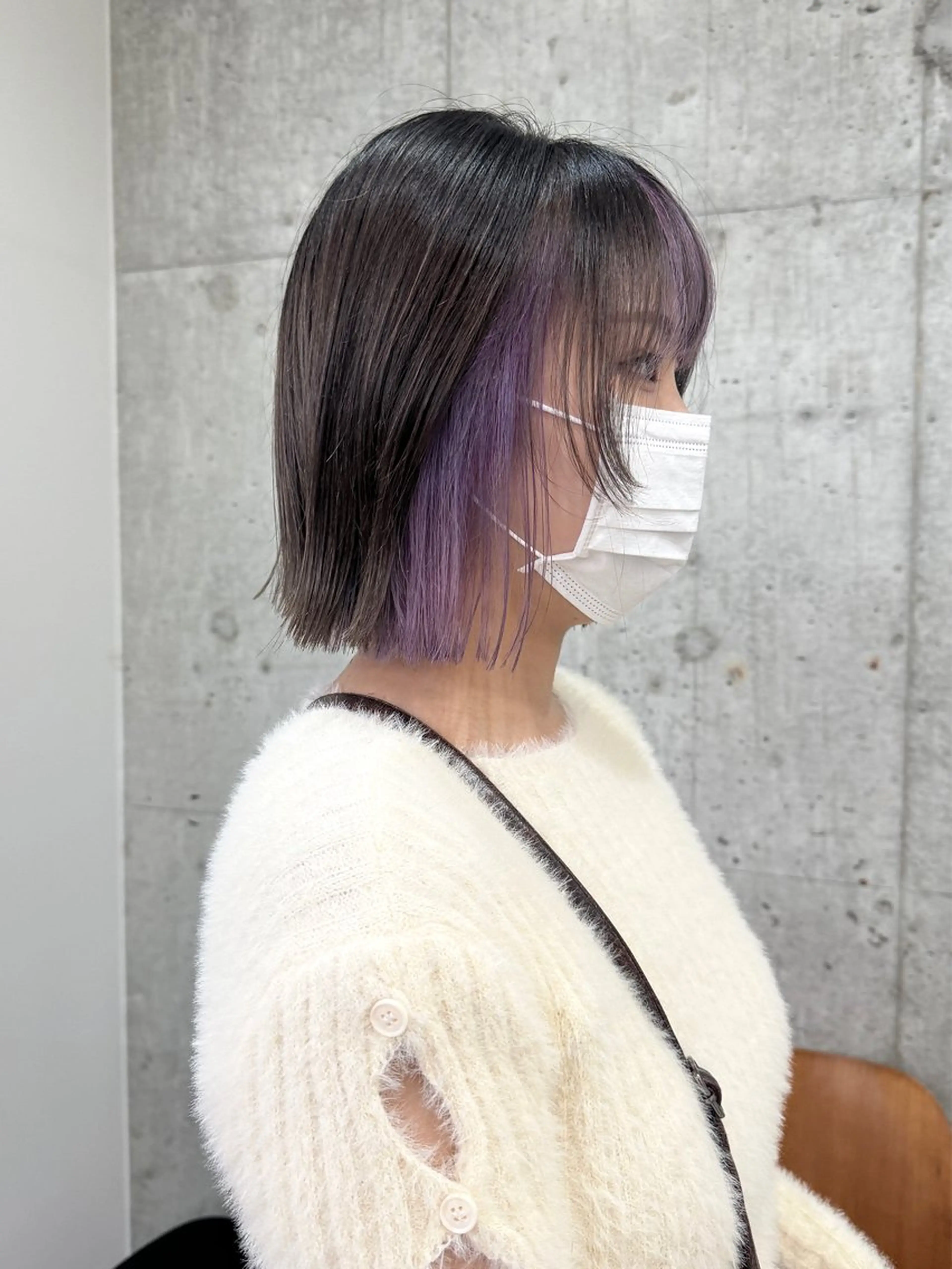 ショート カラー ラベンダーカラー シルバー 切りっぱなしボブ/ ブリーチカラー/大塚のヘアスタイル