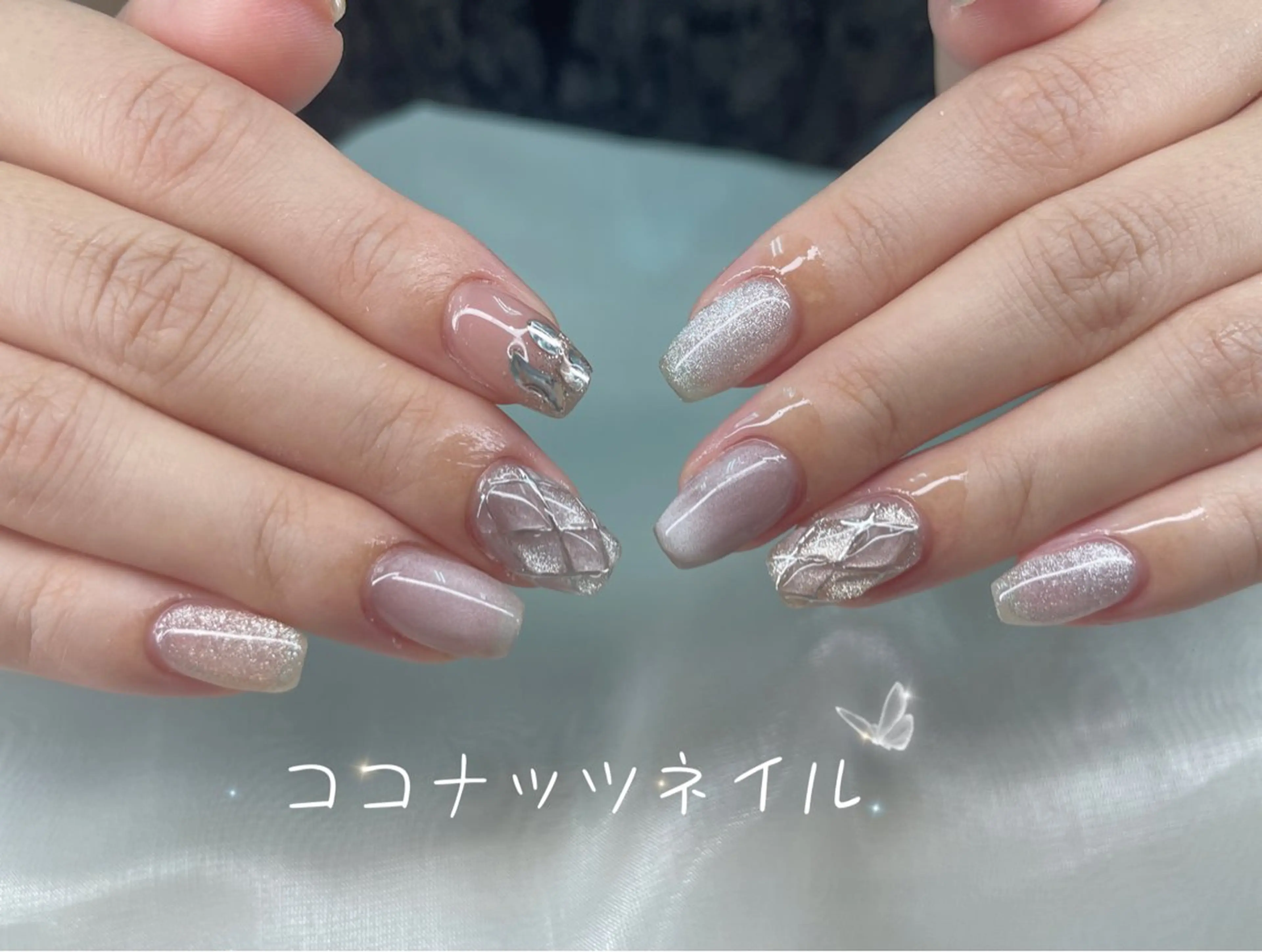 ネイル べっ甲ネイル フレンチネイル キラキラネイル マグネットネイル 大理石ネイル(マーブル) 神田 ココナッツのネイルデザイン