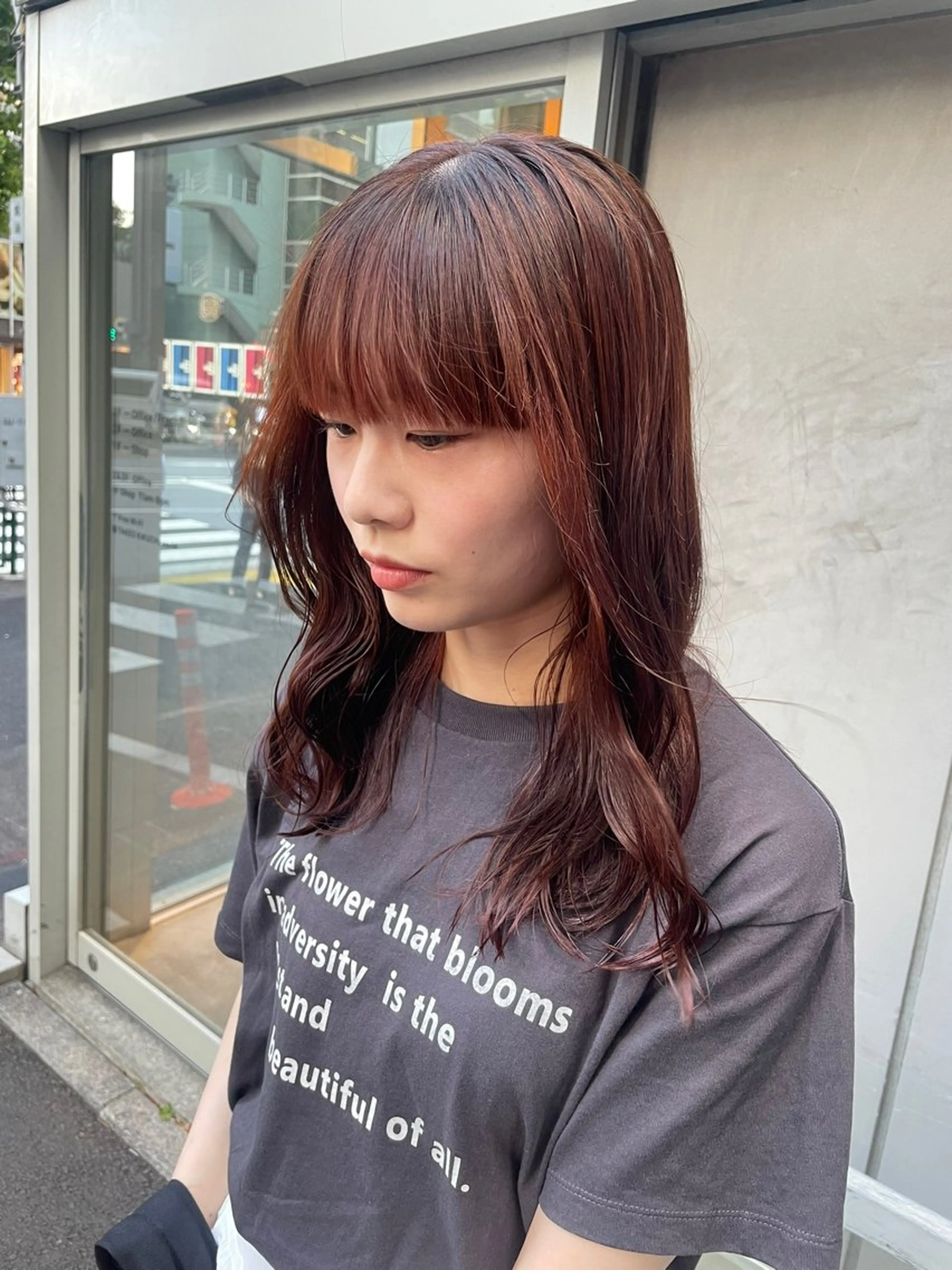 ミディアム カラー ヘアカラー トリートメント ヘッドスパ ヘアセット 大人っぽ♡上品な暖色 ♡ブリーチなし♡のヘアスタイル