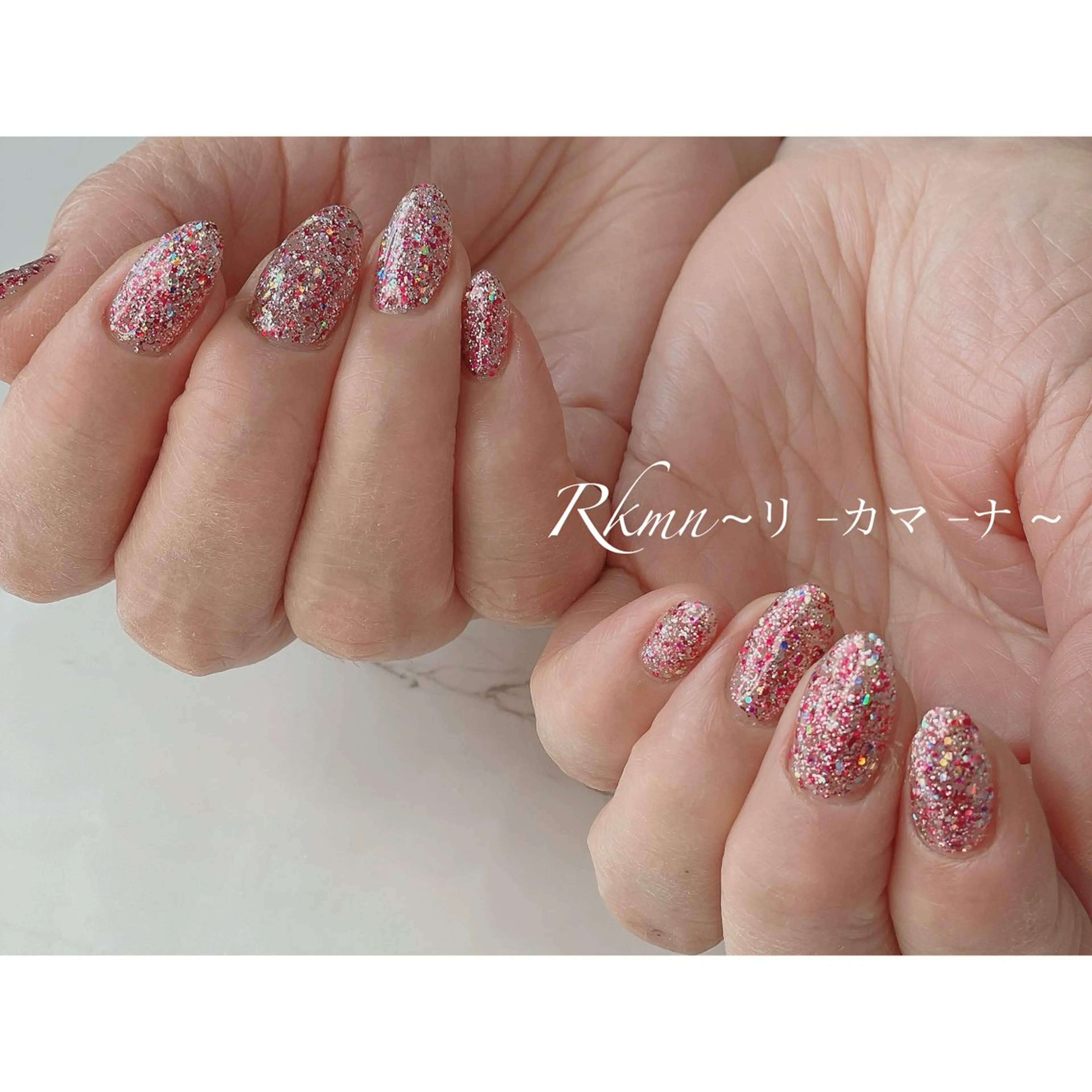 ネイル アートネイル ラメ(グリッター) 持ち込み ワンカラーネイル 春ネイル ハンドネイル フットネイル ハンドケア Rkmn ~リ-カマ-ナ~のネイルデザイン