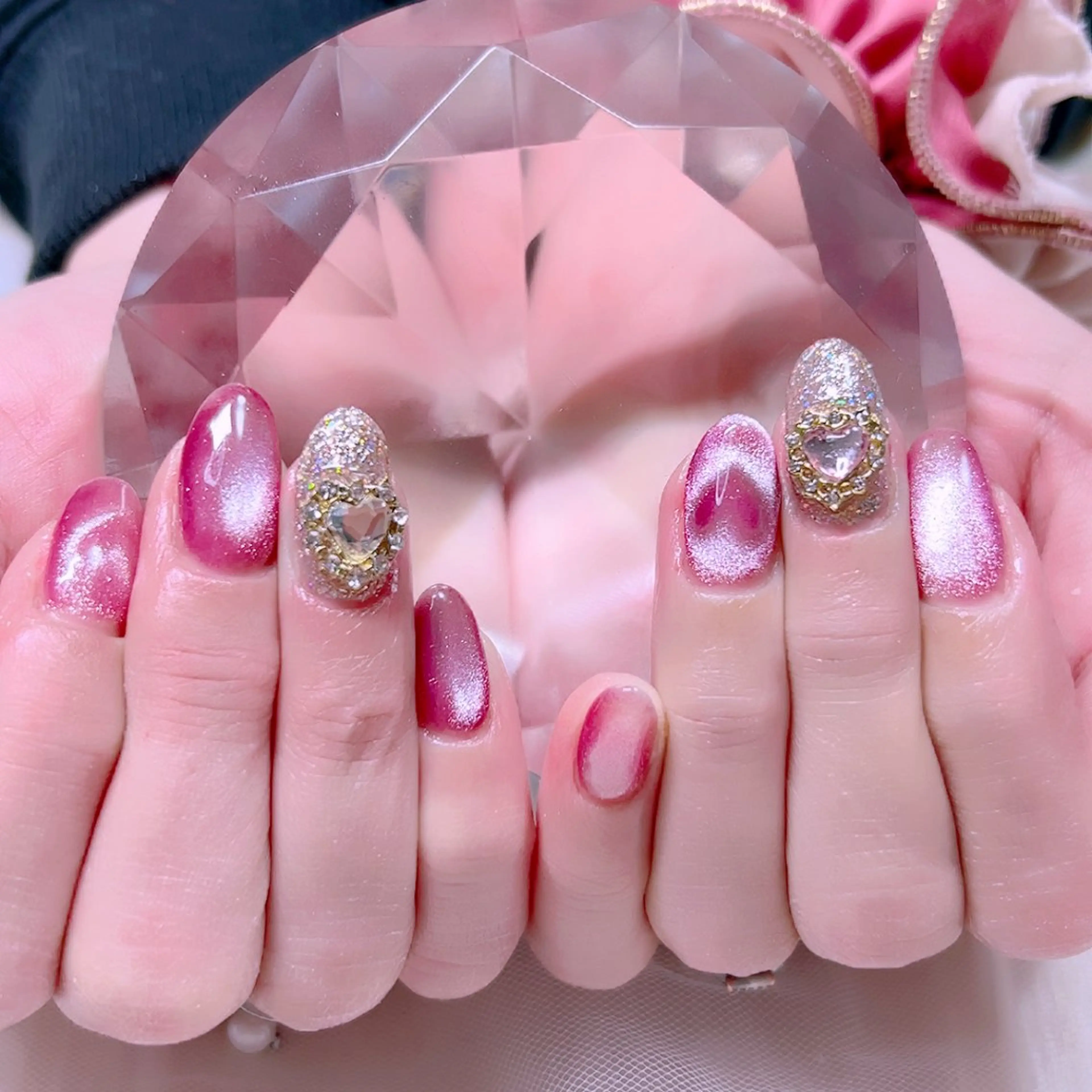 ネイル ハート キラキラネイル ラメ(グリッター) マグネットネイル ハンドネイル Cute Tips nailのネイルデザイン