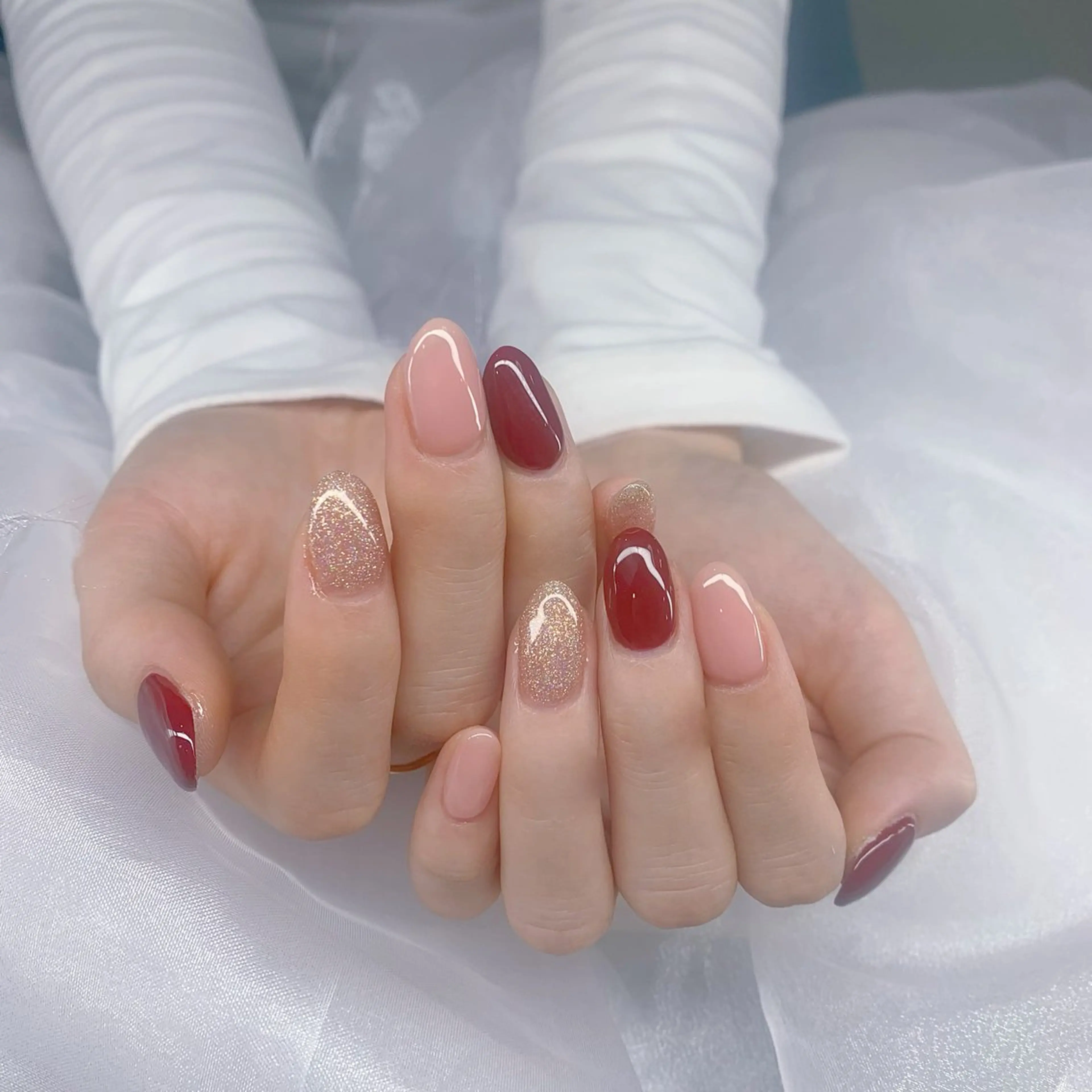 ネイル アートネイル クリアネイル フレンチネイル ガーリー キラキラネイル ハンドネイル モリ アユミのネイルデザイン