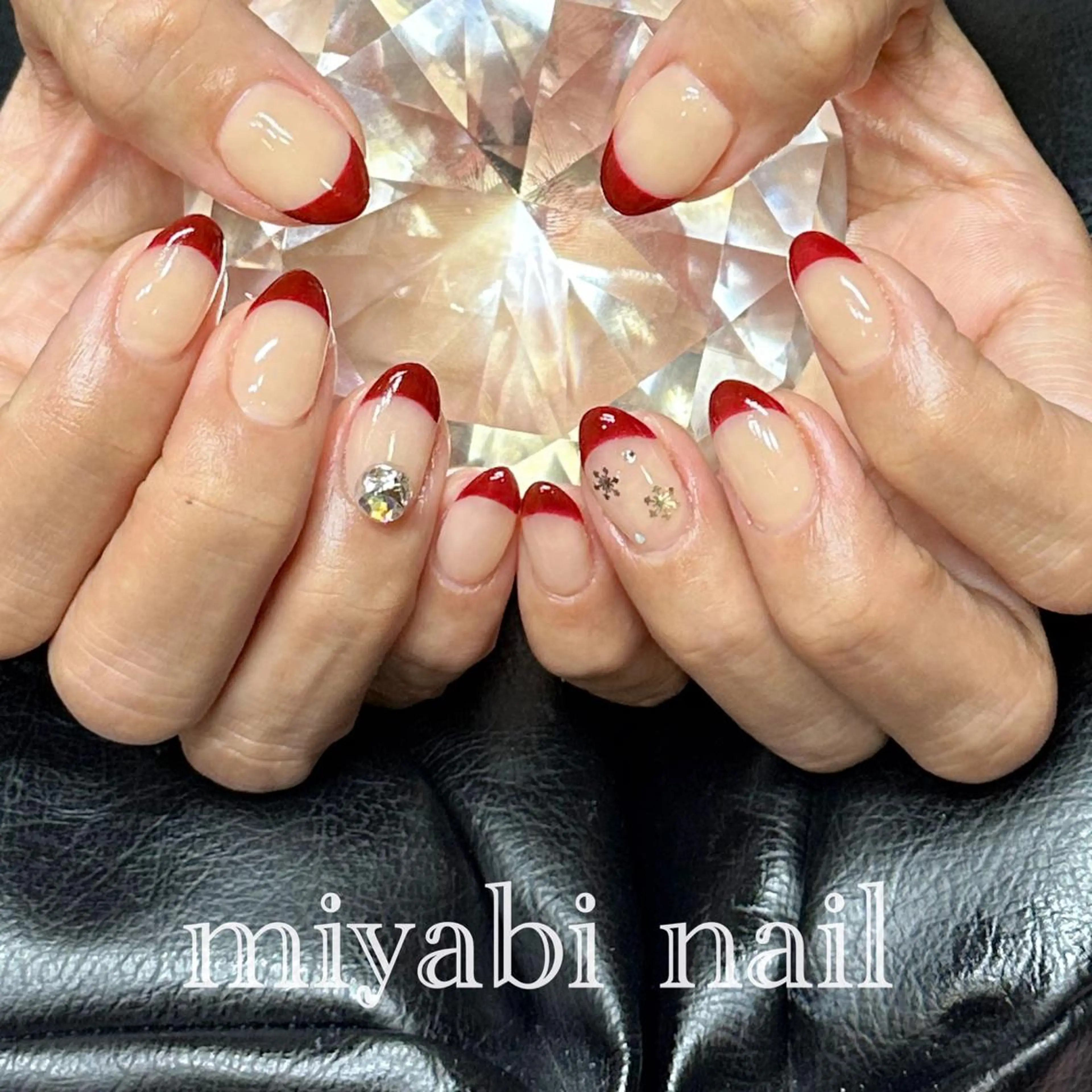 ネイル ボルドー フレンチネイル ジェルネイル キラキラネイル 持ち込み ハンドネイル miyabi nail 桂川駅近くのネイルデザイン