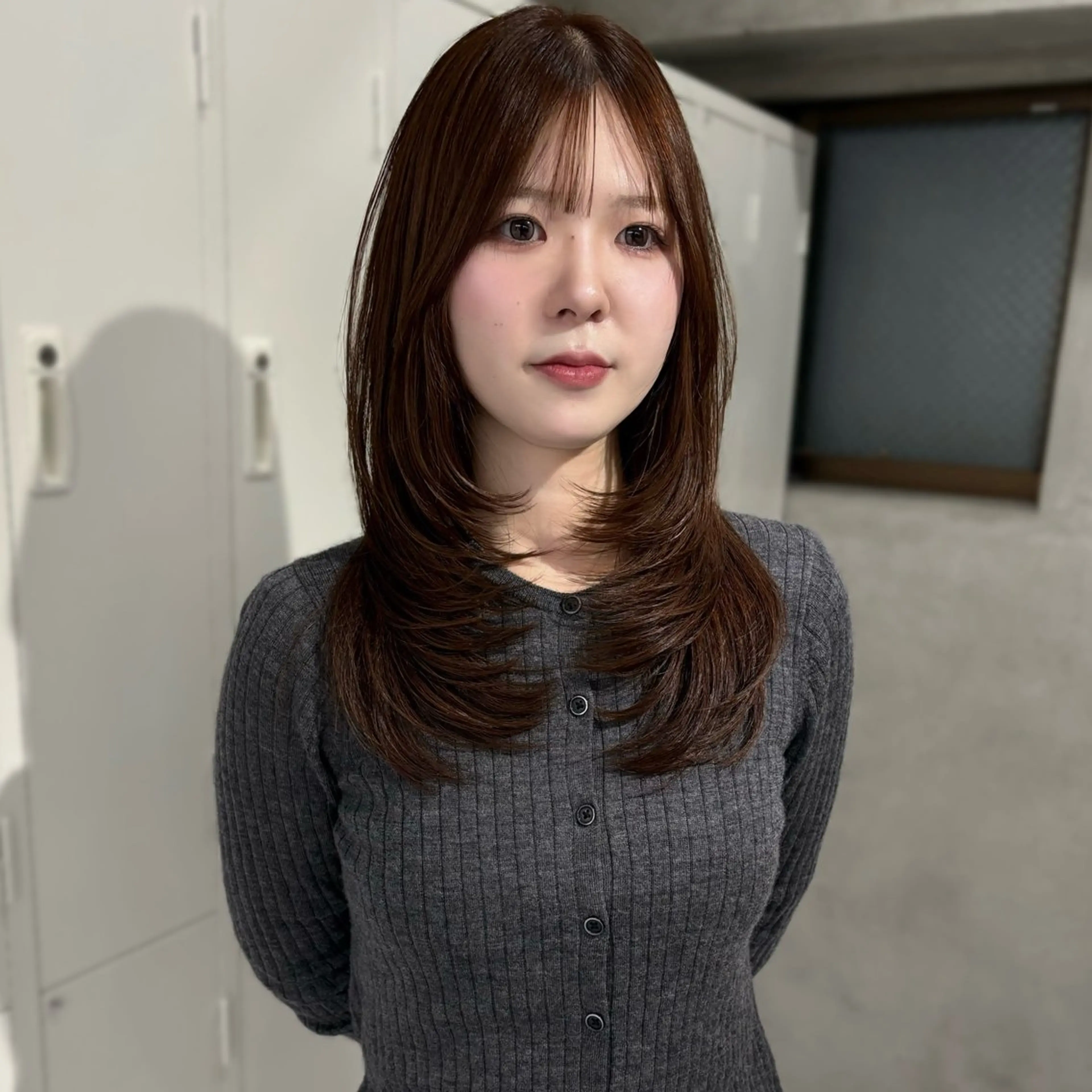 ミディアム カラー ブラウンカラー 透明感カラー レイヤーカット カット ヘアカラー riko/レイヤー/ 艶カラー/ヘアセットのヘアスタイル