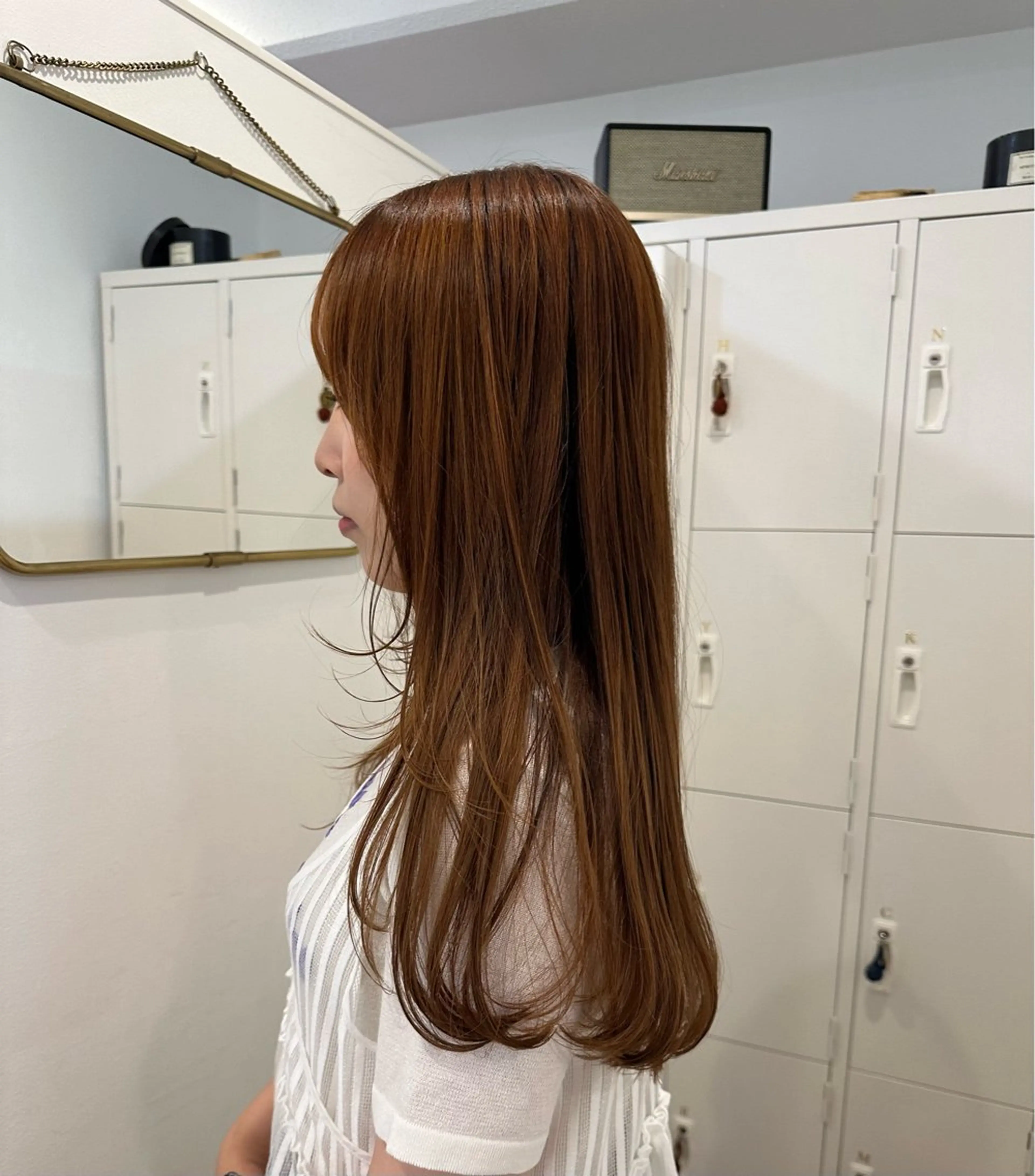 ロング カラー 顔まわりレイヤー 顔周りカット レイヤーカット カット ヘアカラー 梅田/柔らかカラー/ オオハシ リナコのヘアスタイル
