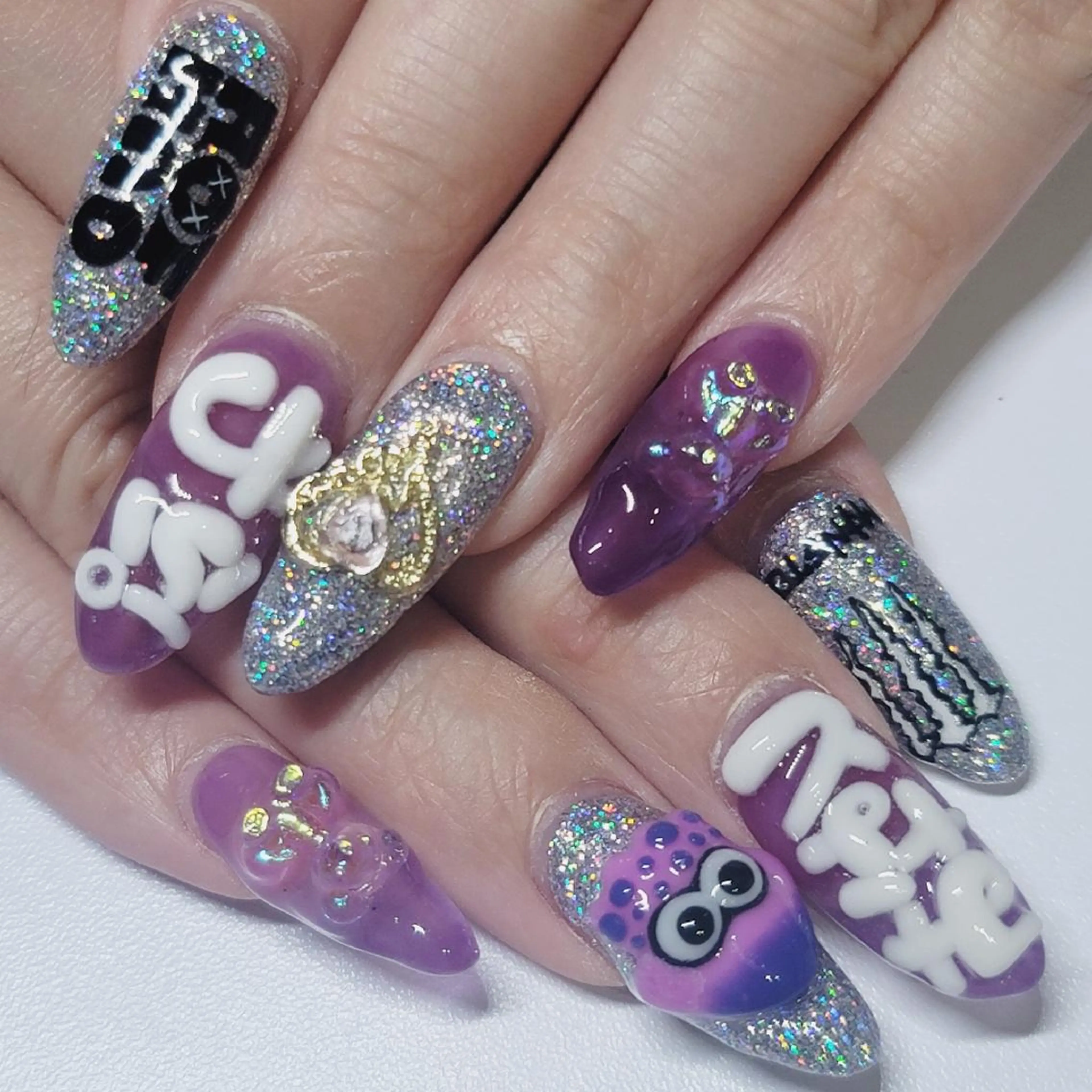 ネイル アートネイル オーロラネイル クリアネイル ラメ(グリッター) パープル ハンドネイル よしだ ひろきのネイルデザイン