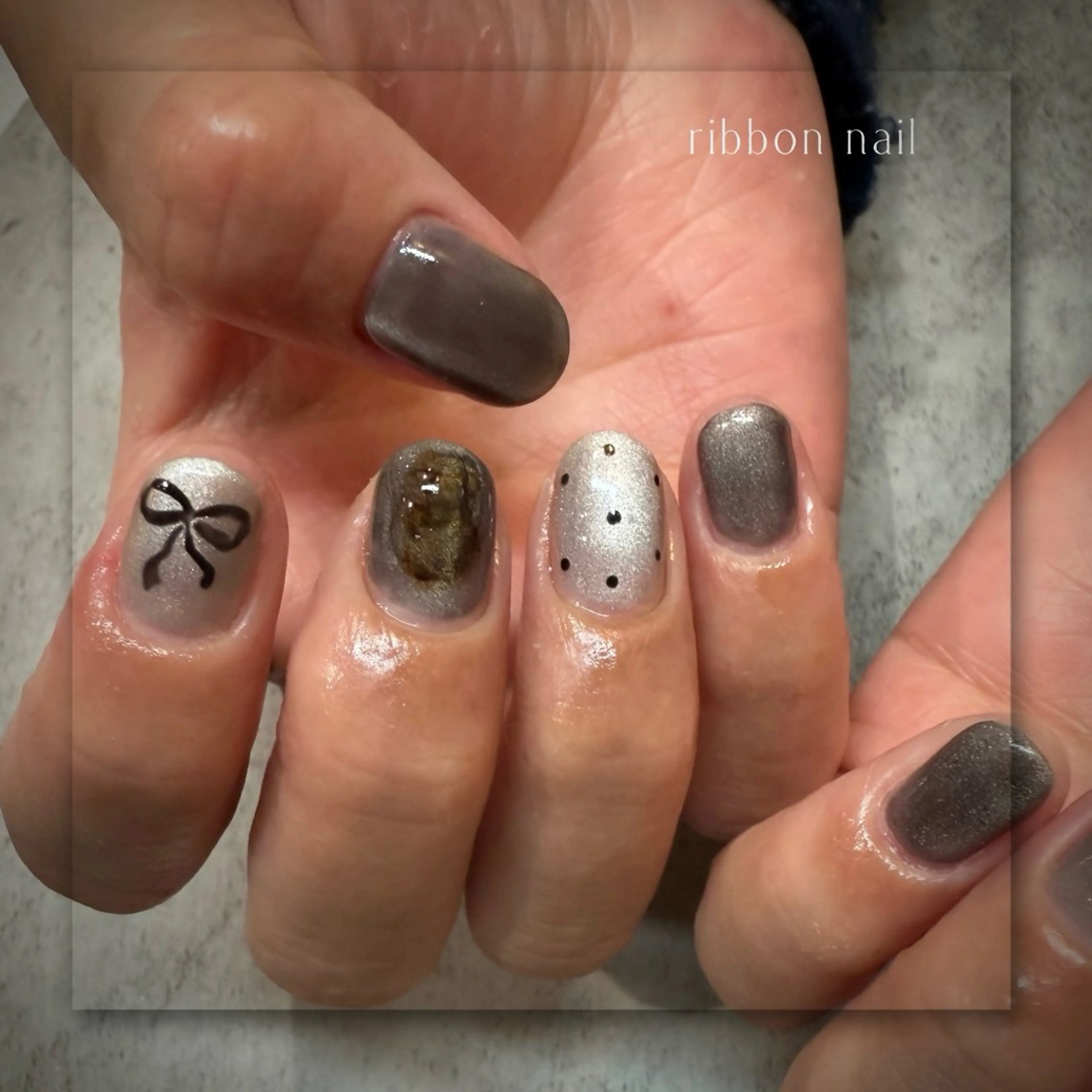 ネイル ジェルネイル マグネットネイル ニュアンスネイル パラジェル リボン Seemly 千田町店所属・フラワーパラジェル 🌸シームリーエミのネイルデザイン