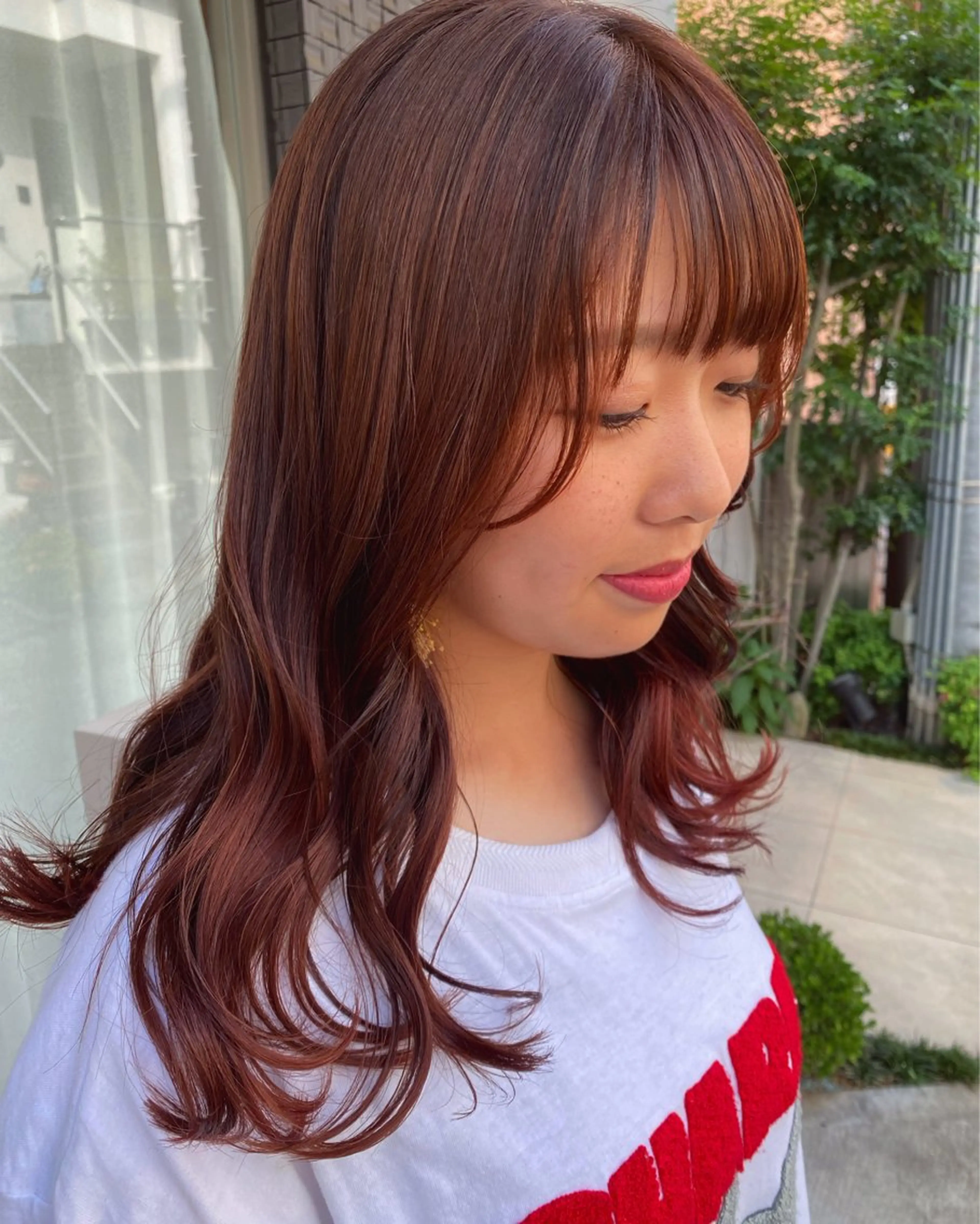 ミディアム カラー ブリーチ ブラウンカラー ブリーチなしカラー レッドカラー レッドブラウン グレージュ/透明感/ 韓国ヘア/RISAのヘアスタイル