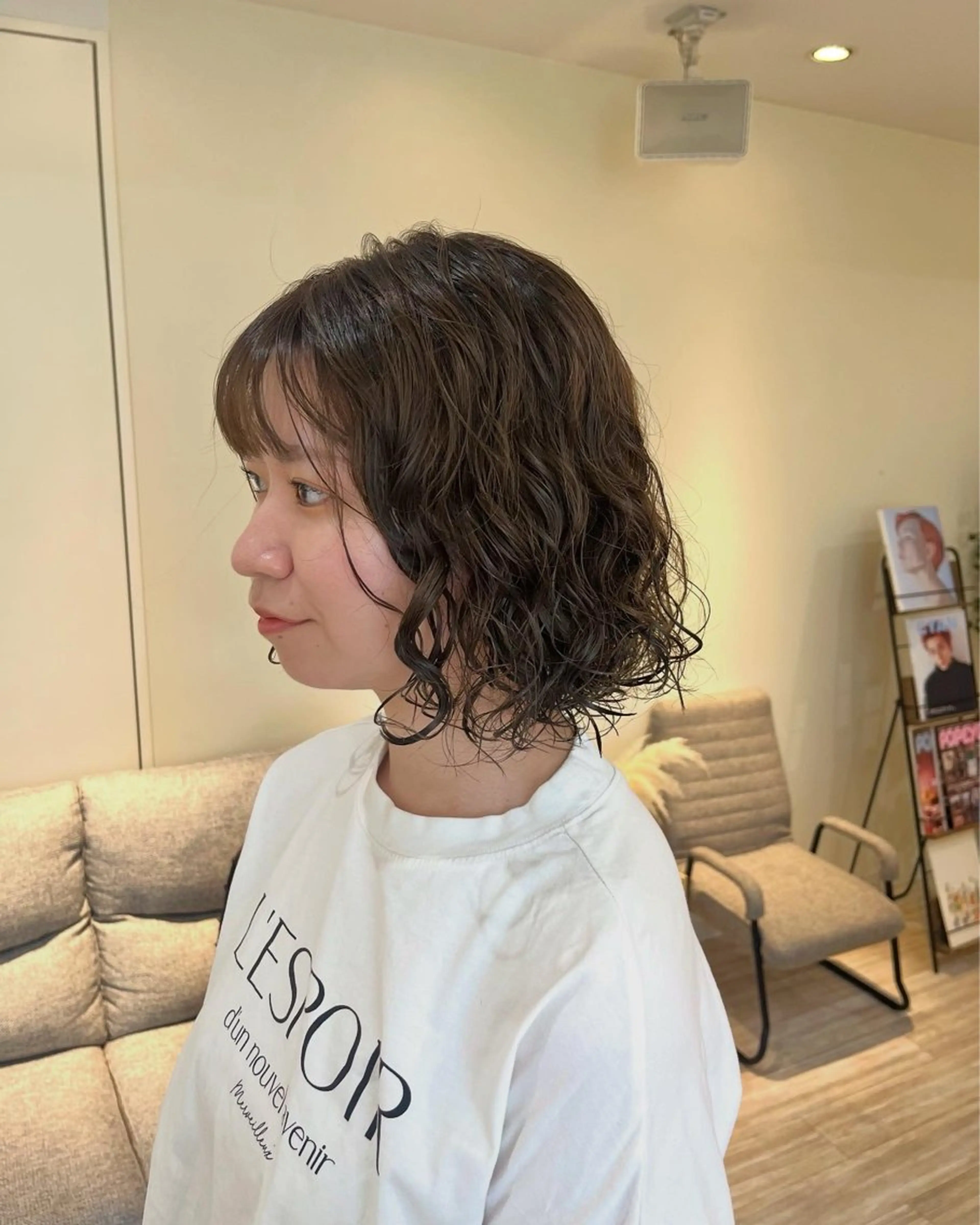 ミディアム パーマ カット パーマ トリートメント つぼみ/パーマ ／レイヤー／ボブのヘアスタイル