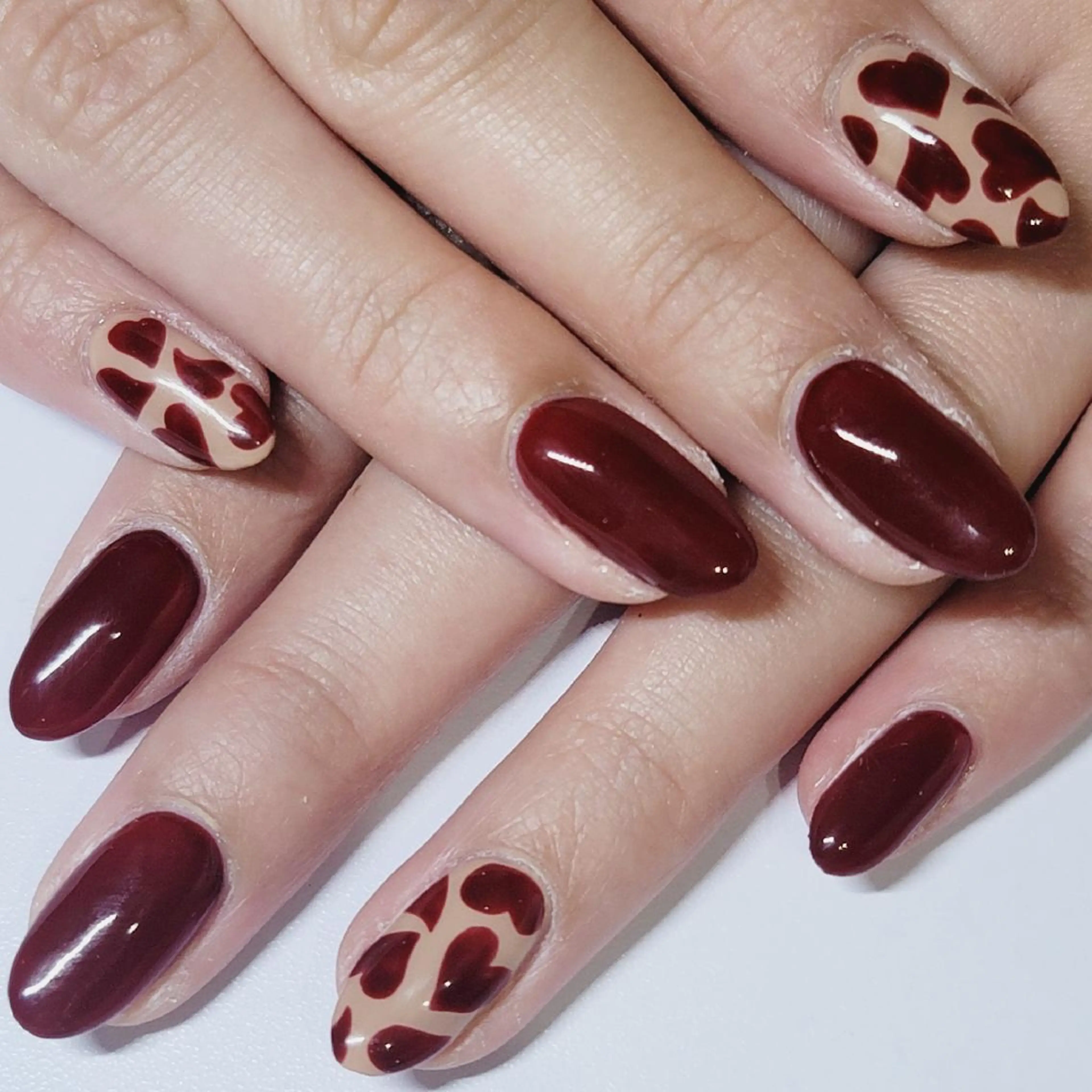 ネイル アートネイル ボルドー ハート バレンタイン ハンドネイル よしだ ひろきのネイルデザイン