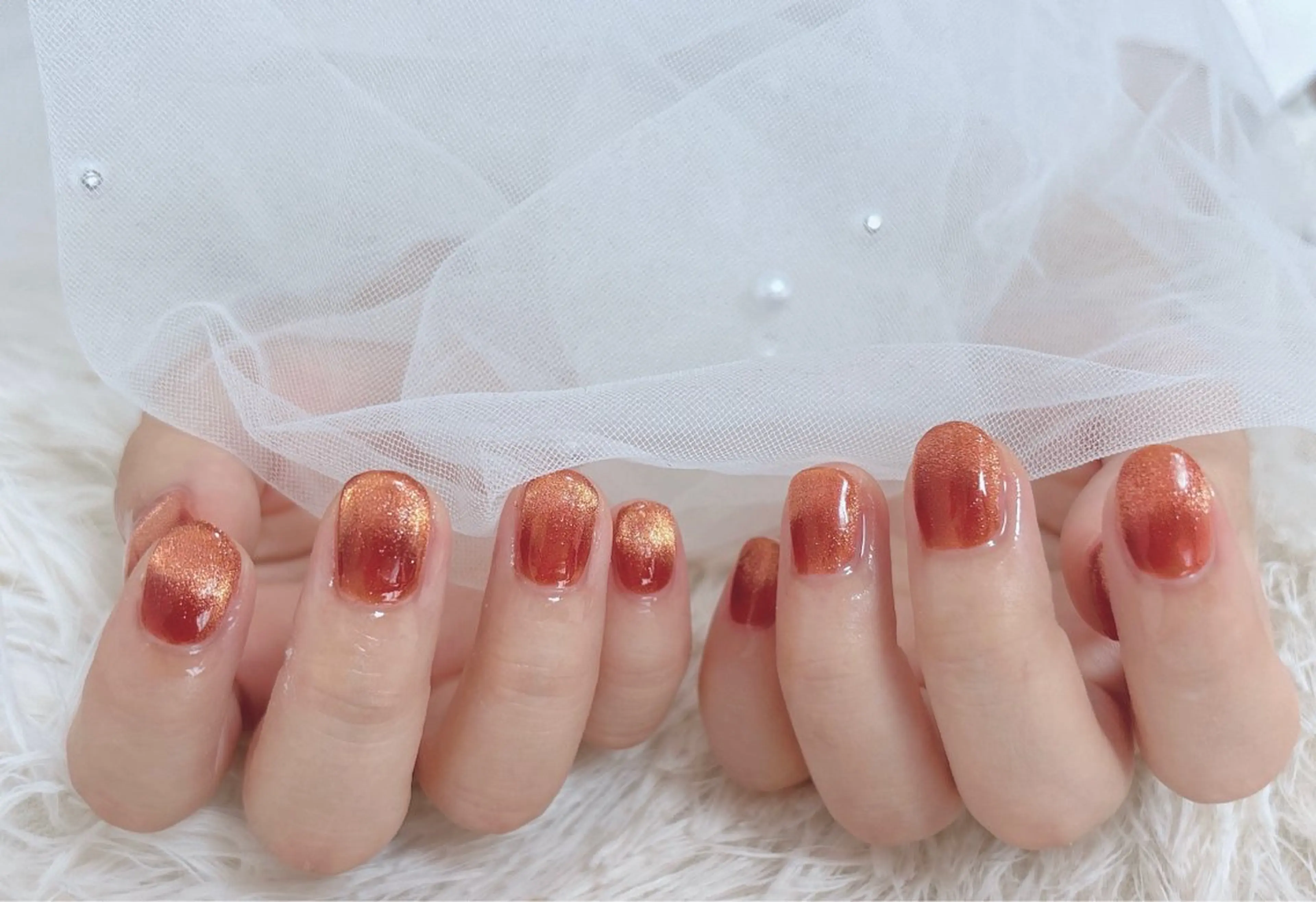 ネイル マグネットネイル オレンジ ハンドネイル nail salon はるりのネイルデザイン