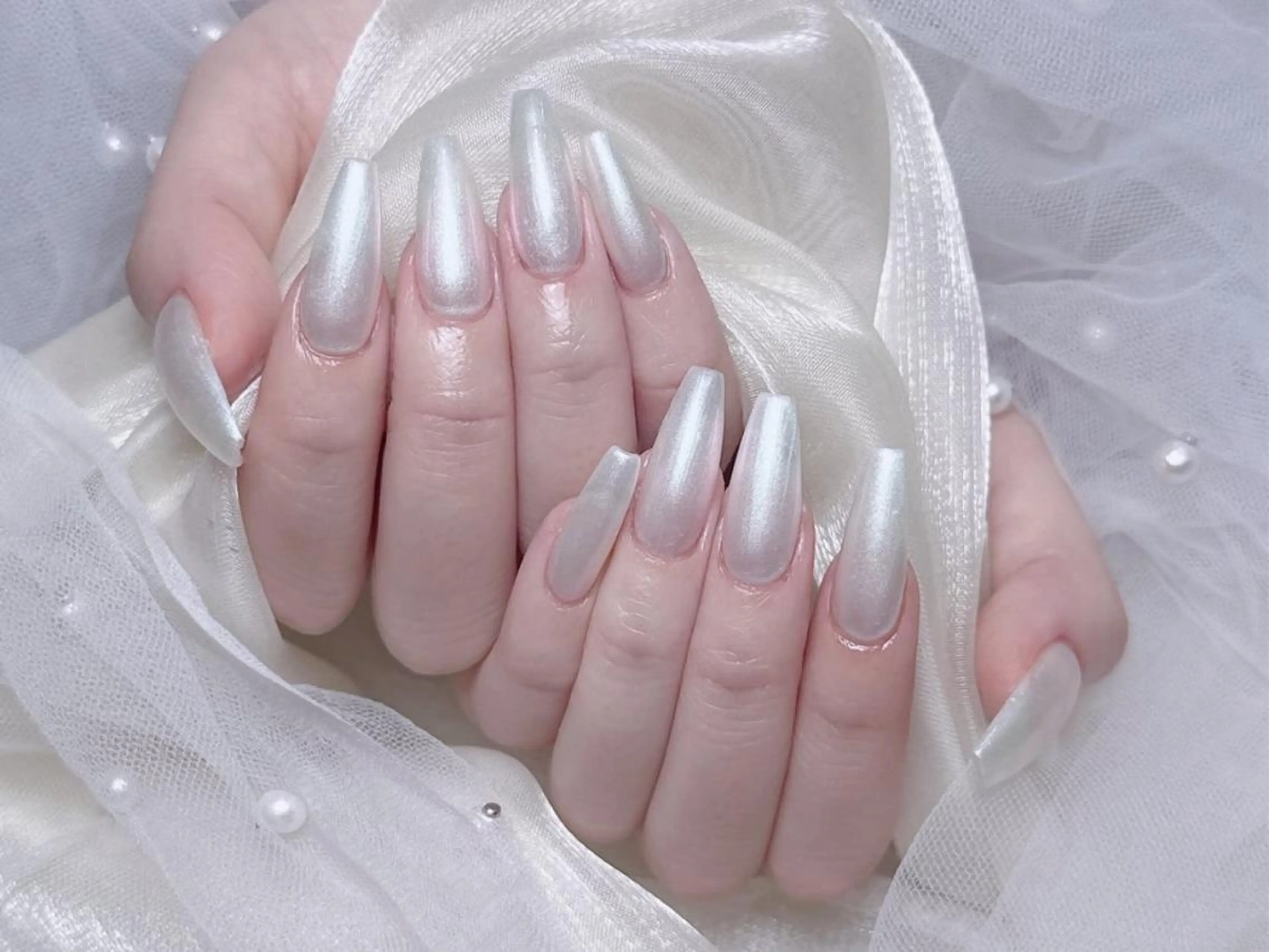 ネイル 長さ出し フレンチネイル ジェルネイル ガラスフレンチ 韓国ネイル ハンドネイル ハンドケア ゆ みのネイルデザイン