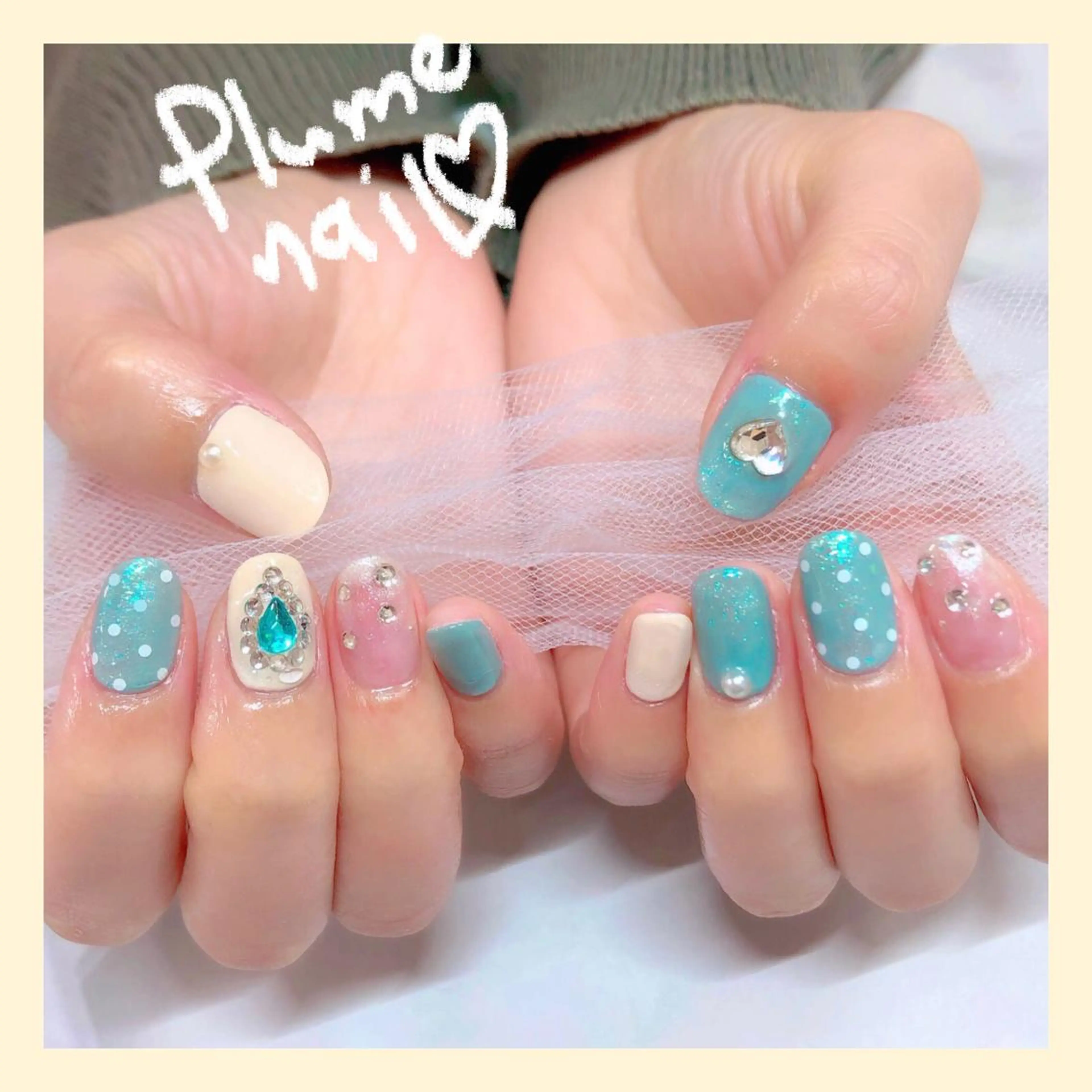 ネイル アートネイル オーロラネイル ハート キラキラネイル 韓国ネイル plume nail ☆韓国ネイルのネイルデザイン