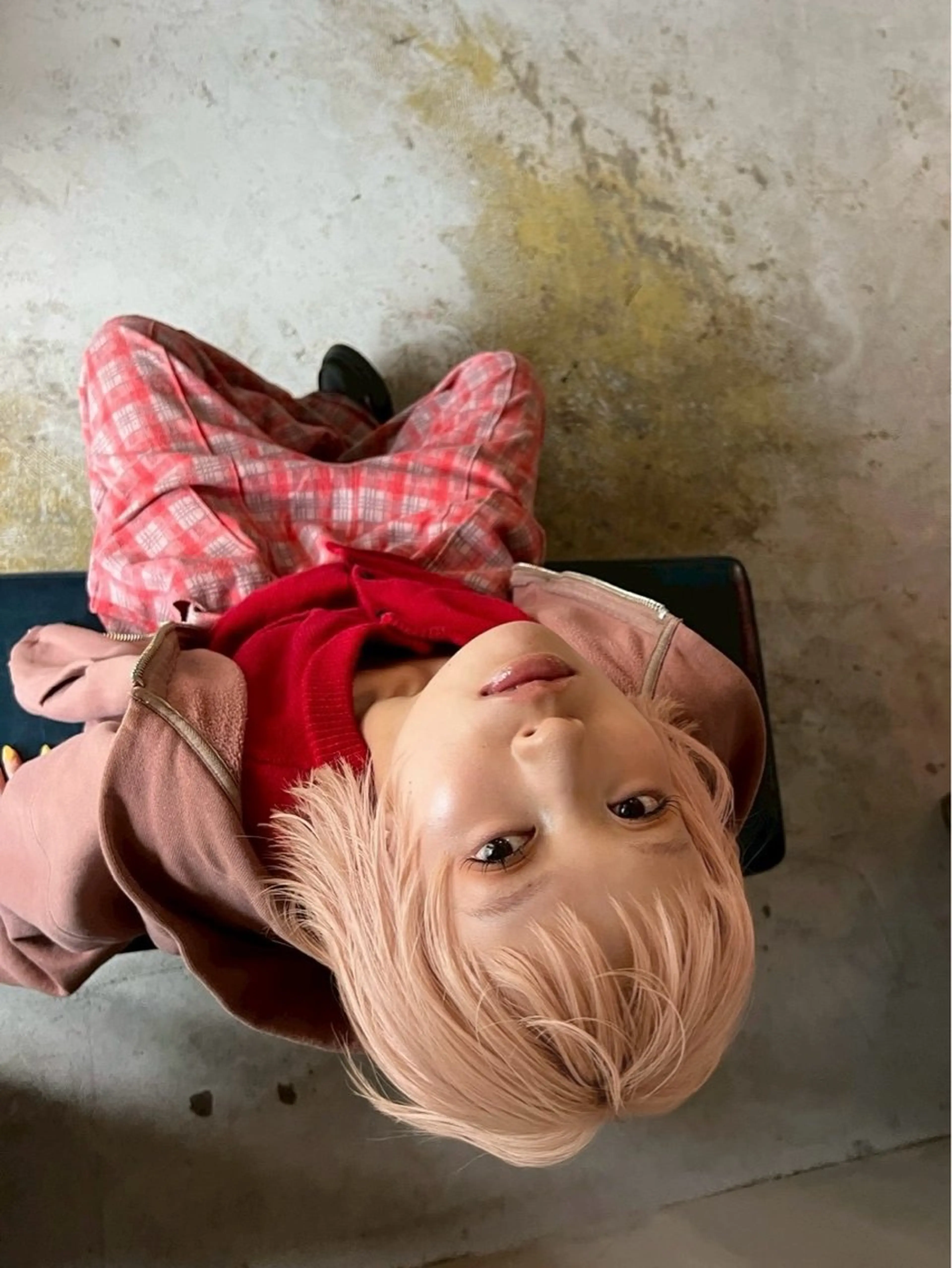 ショート カラー ベージュカラー ブリーチ オレンジ ピンクカラー ヘアカラー トリートメント ハイトーンカラー🍑 心斎橋のヘアスタイル