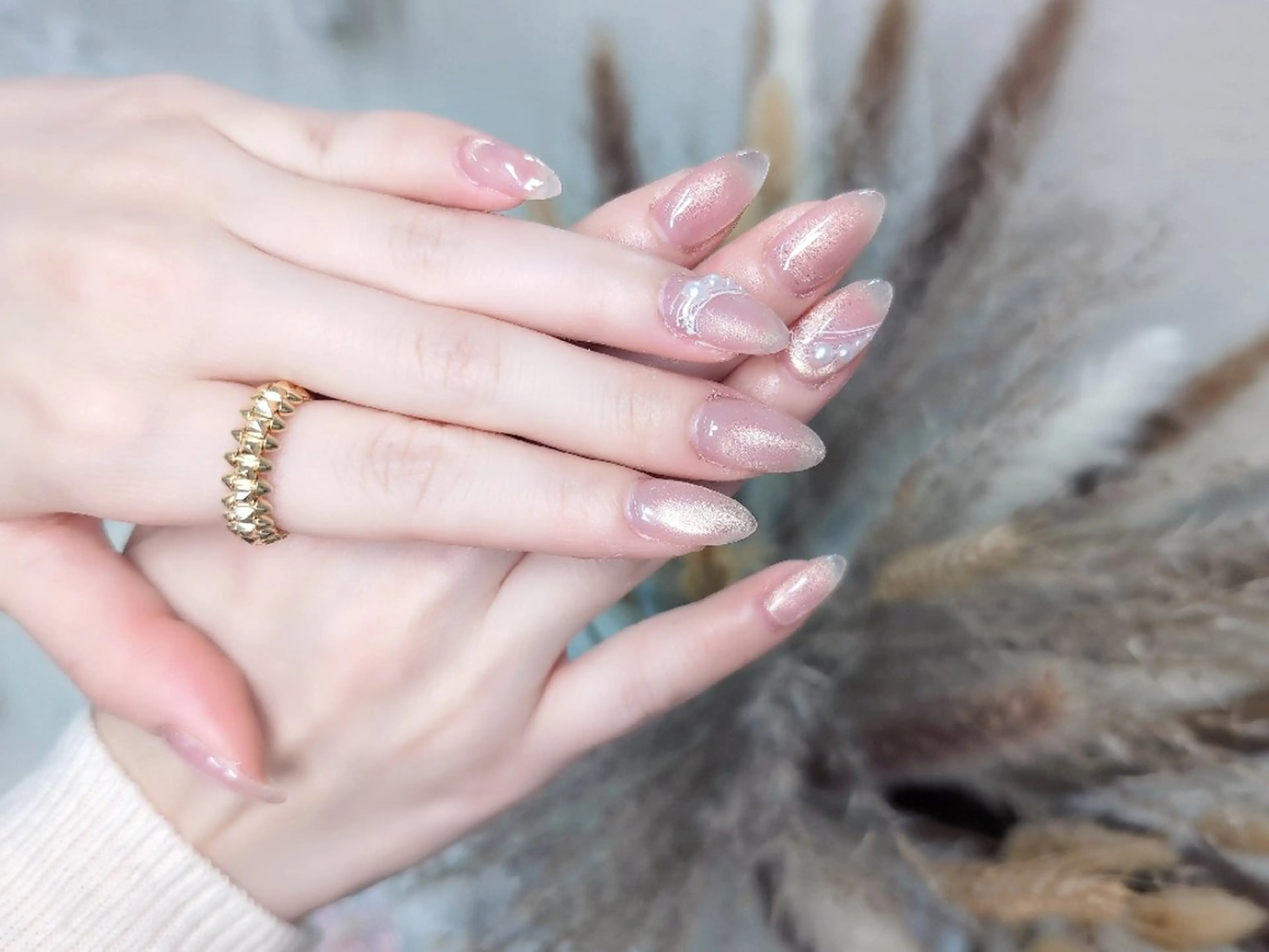 ネイル 長さ出し フラッシュネイル フレンチネイル ジェルネイル キラキラネイル Chouette Nailのネイルデザイン